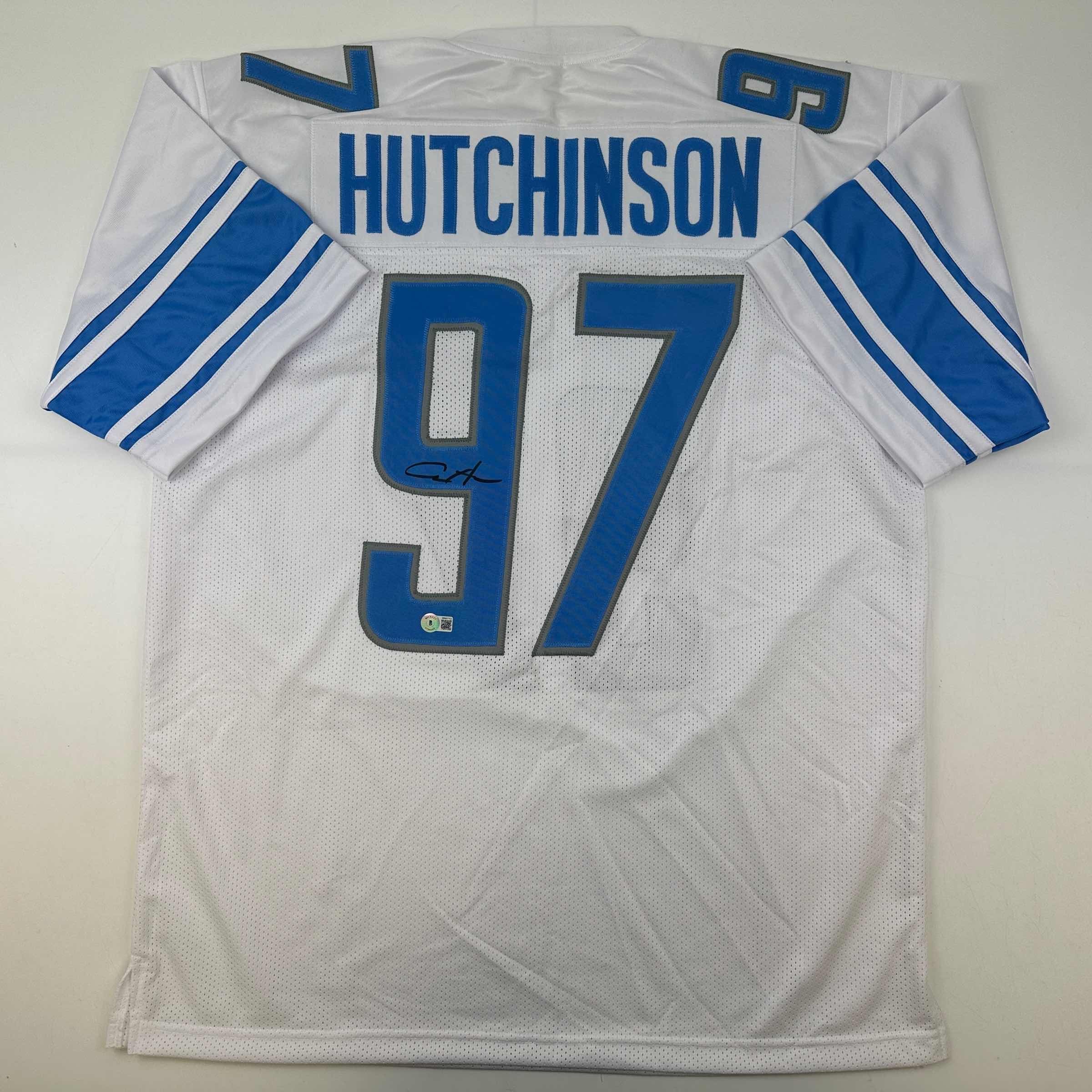 autographed-signed-aidan-hutchinson-detroit-white-football-jersey-beckett-bas-coa