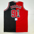 autographed-signed-dennis-rodman-chicago-split-red-black-basketball-jersey-beckett-bas-coa