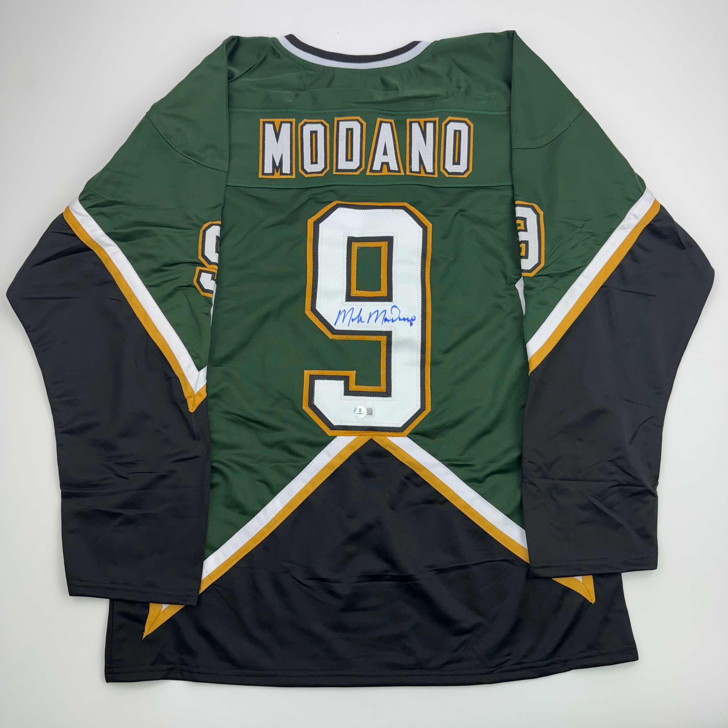 autographed-signed-mike-modano-dallas-dark-green-hockey-jersey-beckett-bas-coa