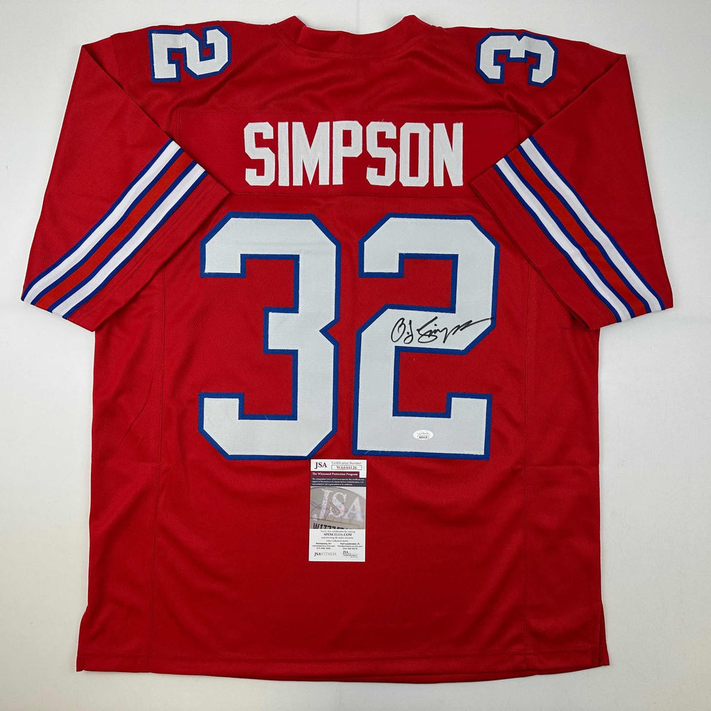 autographed-signed-oj-o-j-simpson-buffalo-red-football-jersey-jsa-coa