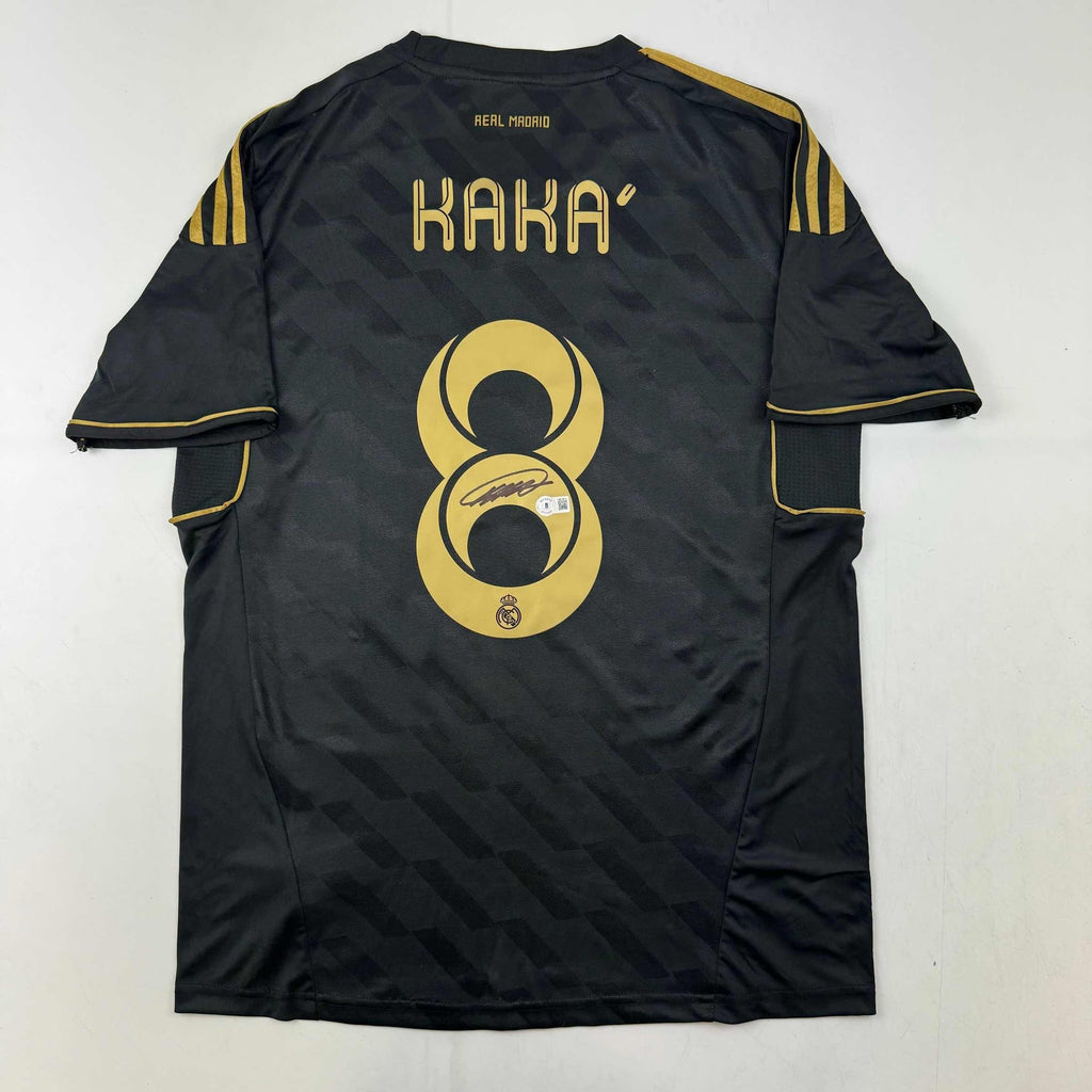 autographed-signed-ricardo-kaka-real-madrid-black-retro-soccer-futbol-jersey-beckett-bas-coa