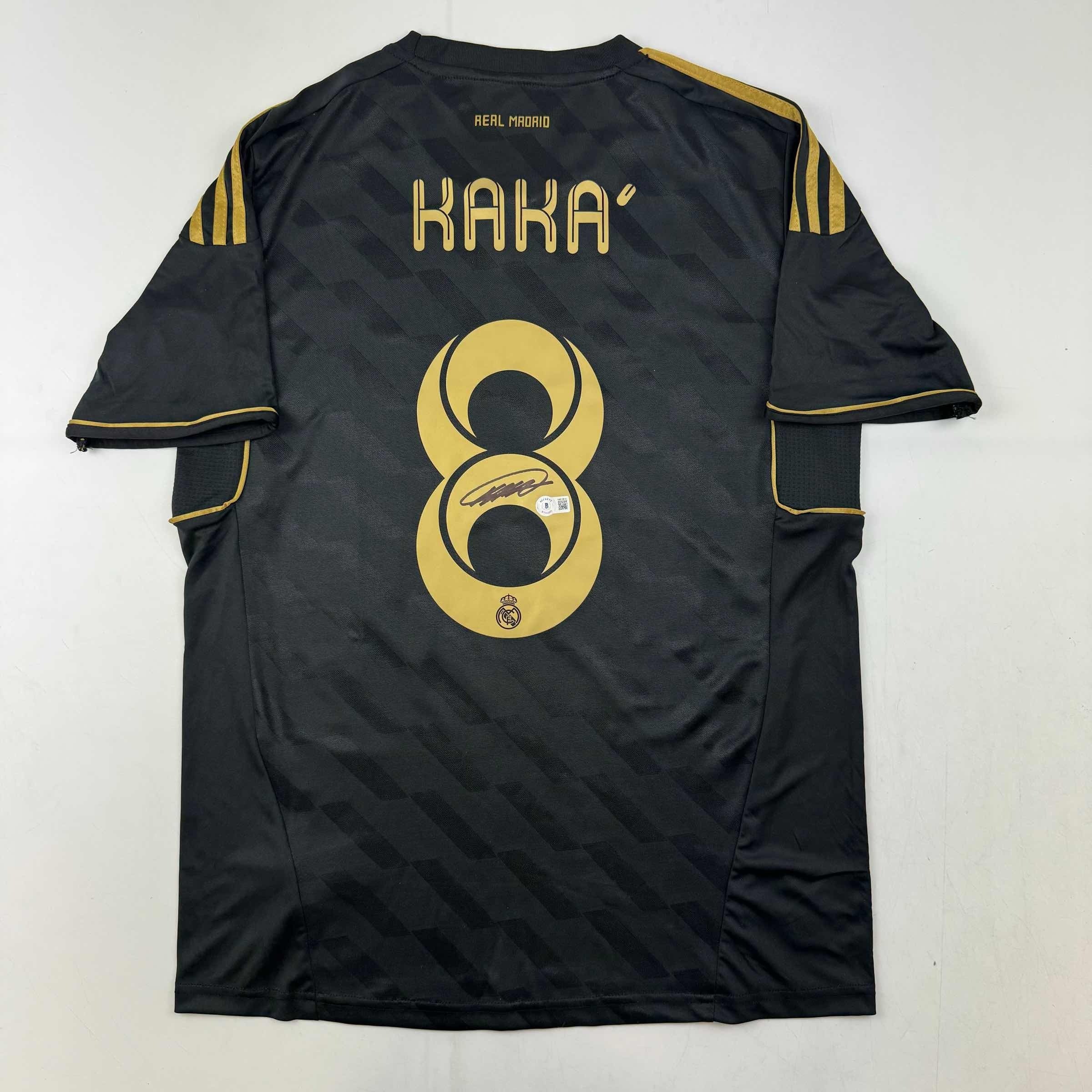 autographed-signed-ricardo-kaka-real-madrid-black-retro-soccer-futbol-jersey-beckett-bas-coa
