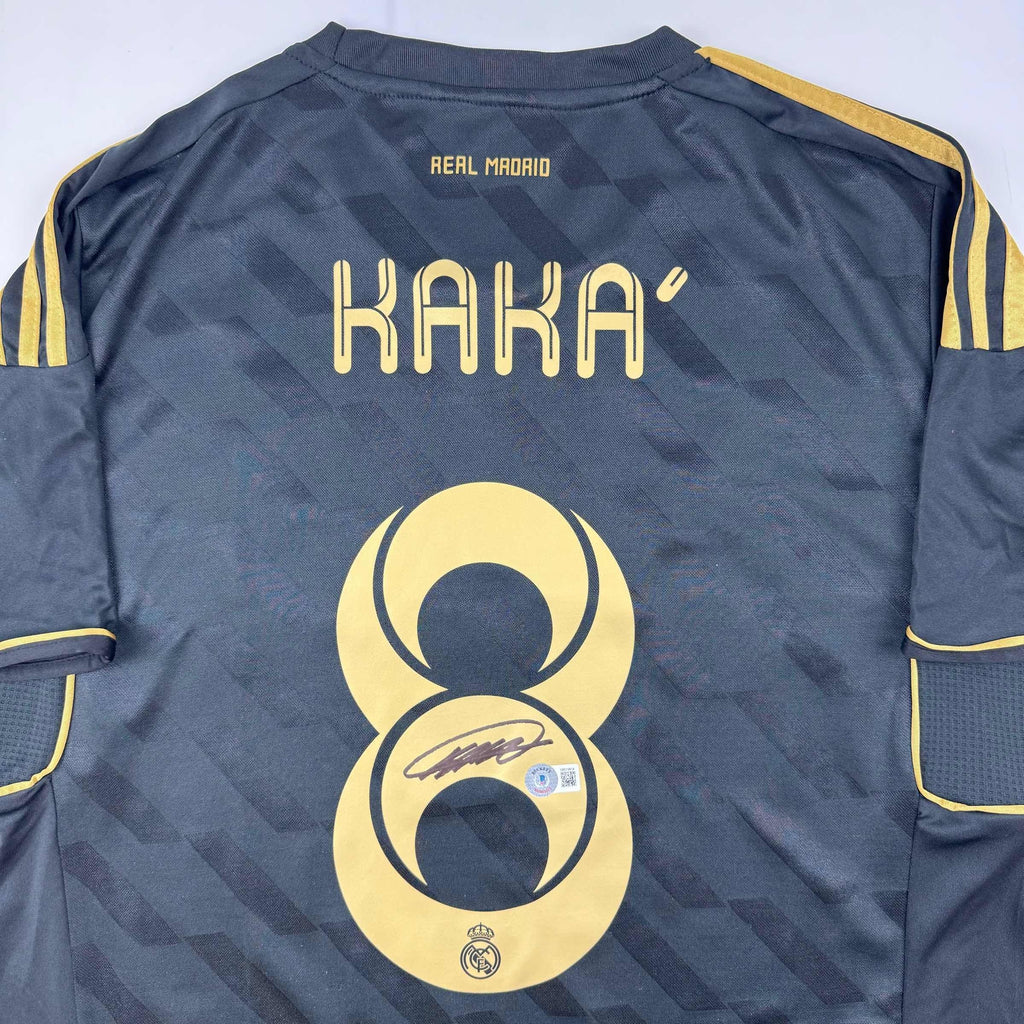 autographed-signed-ricardo-kaka-real-madrid-black-retro-soccer-futbol-jersey-beckett-bas-coa