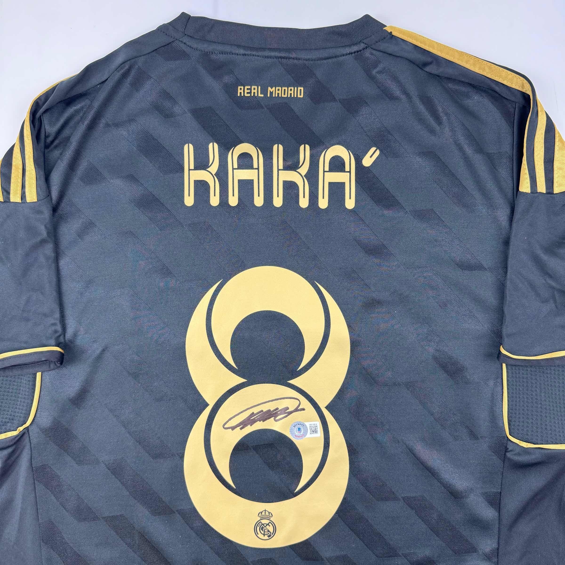 autographed-signed-ricardo-kaka-real-madrid-black-retro-soccer-futbol-jersey-beckett-bas-coa