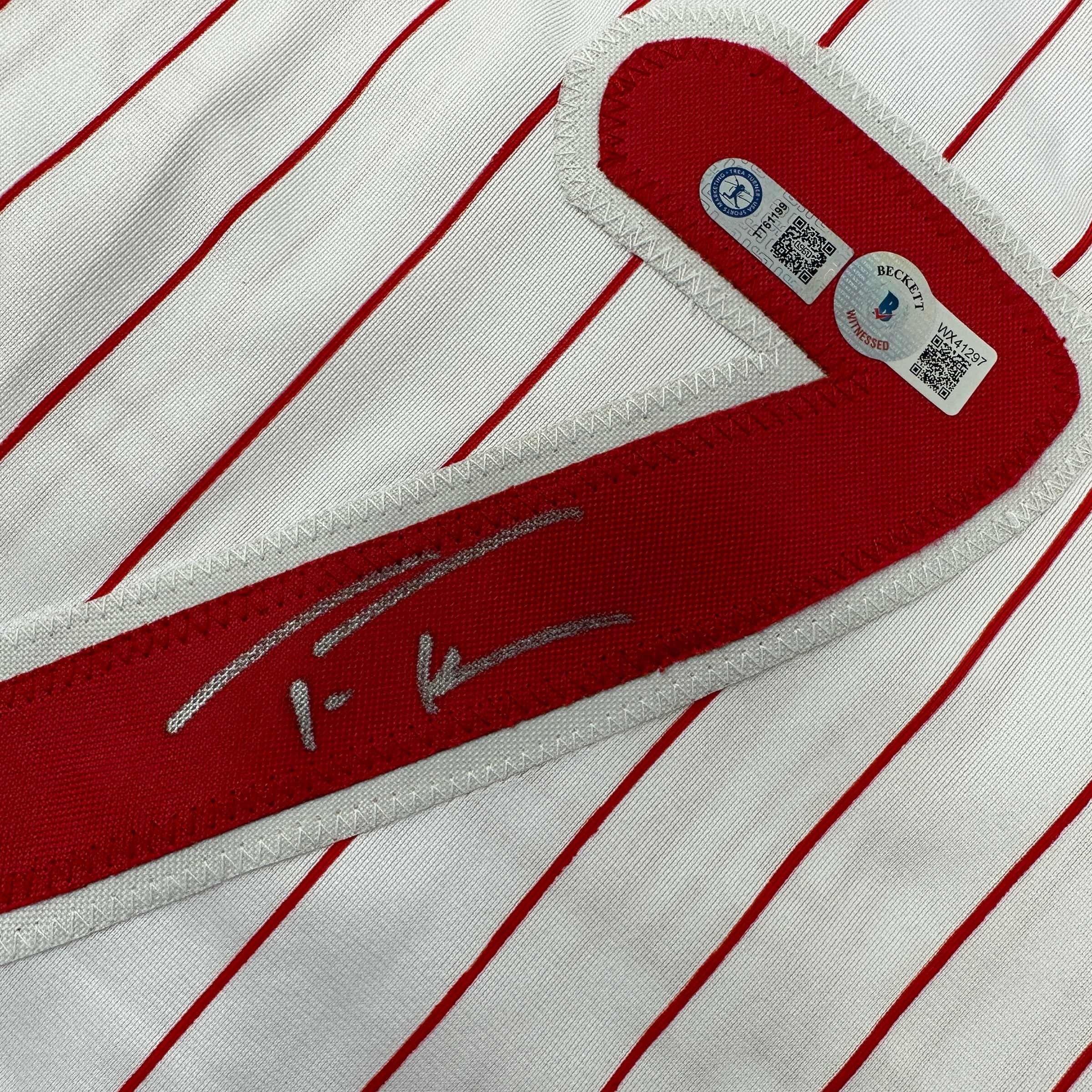 autographed-signed-trea-turner-philadelphia-pinstripe-baseball-jersey-beckett-bas-coa