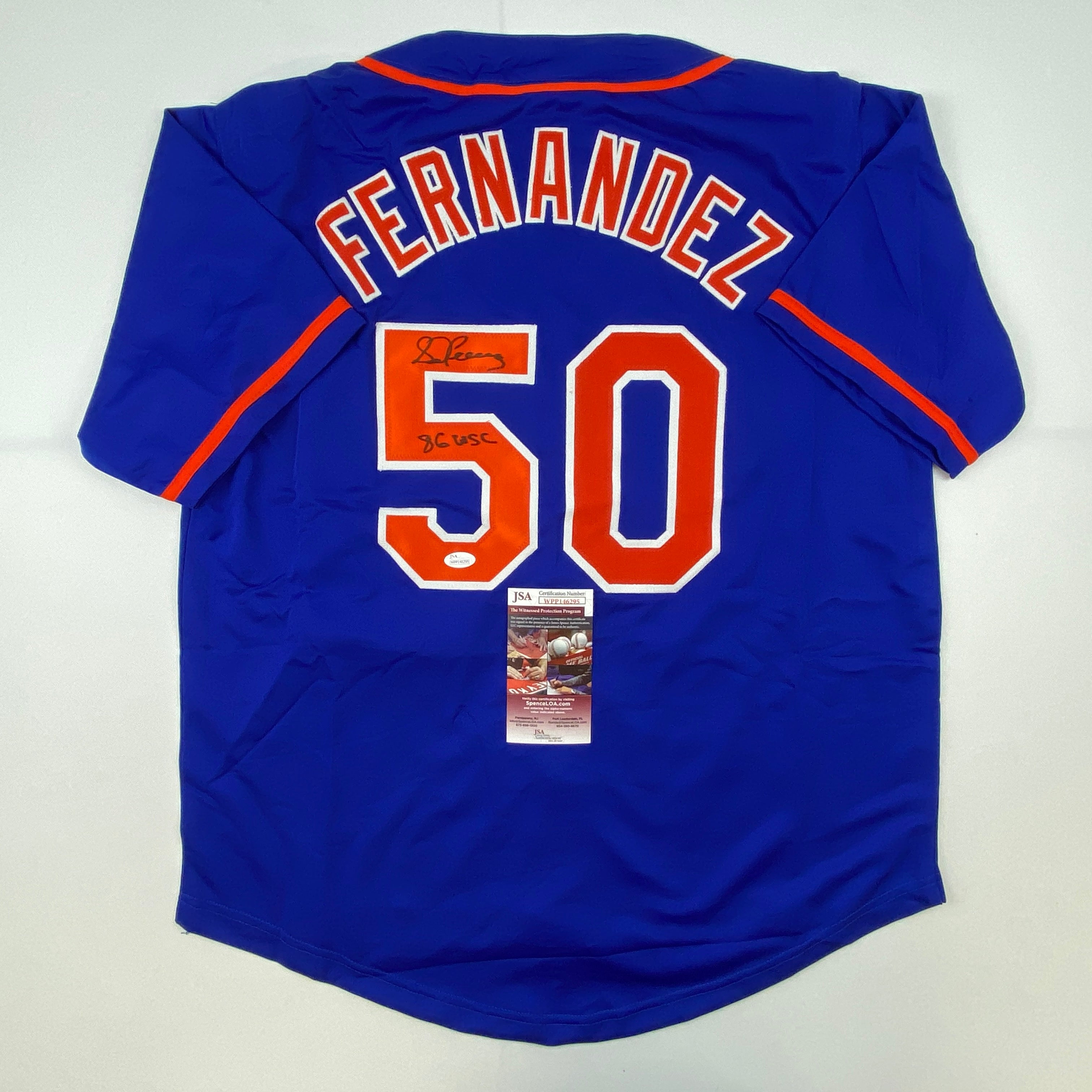 autographed-signed-sid-fernandez-86-wsc-new-york-blue-baseball-jersey-jsa-coa