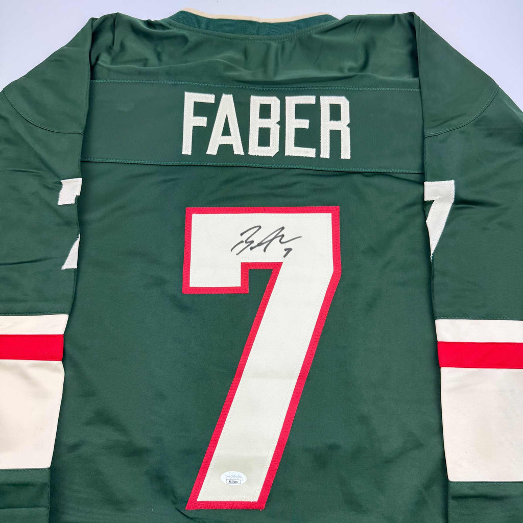 autographed-signed-brock-faber-minnesota-green-hockey-jersey-jsa-coa