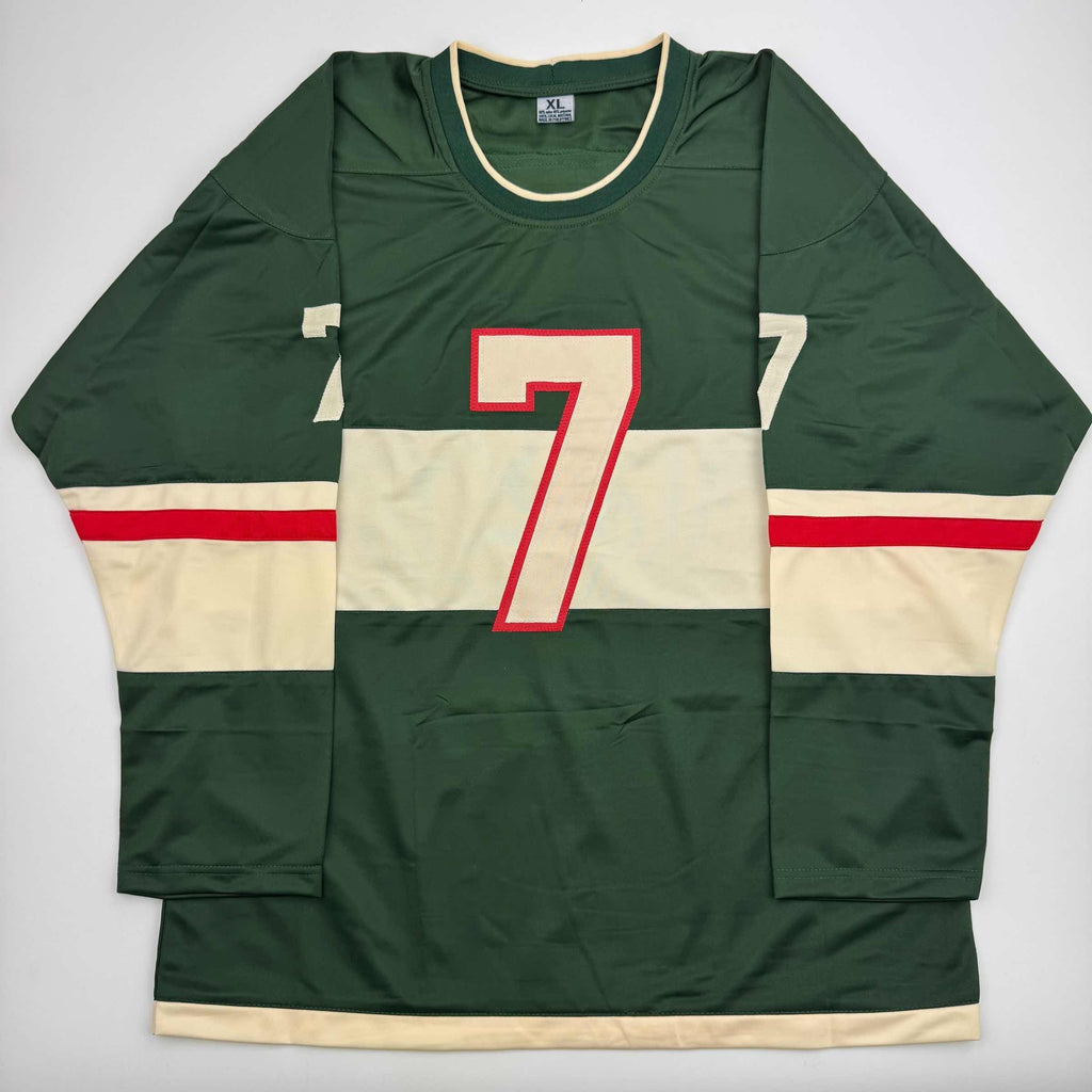 autographed-signed-brock-faber-minnesota-green-hockey-jersey-jsa-coa