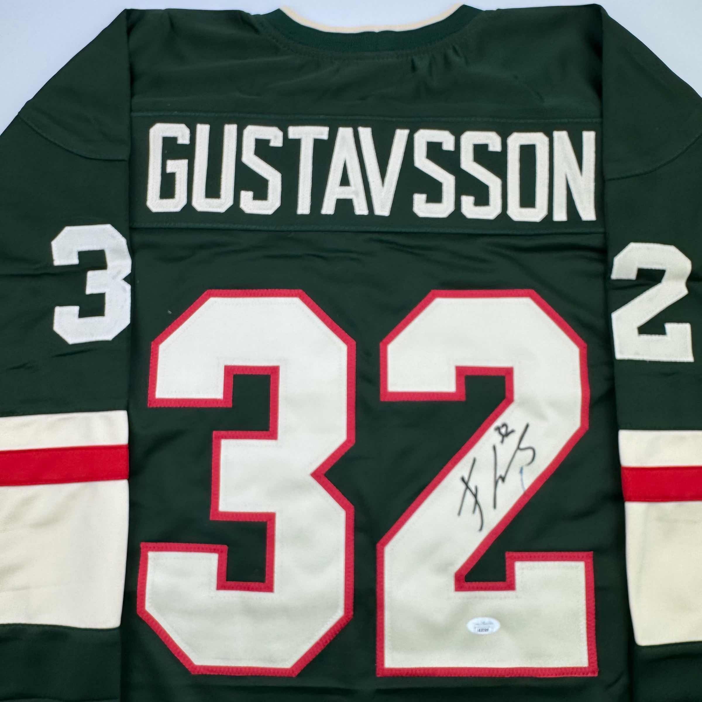 autographed-signed-filip-gustavsson-minnesota-green-hockey-jersey-jsa-coa
