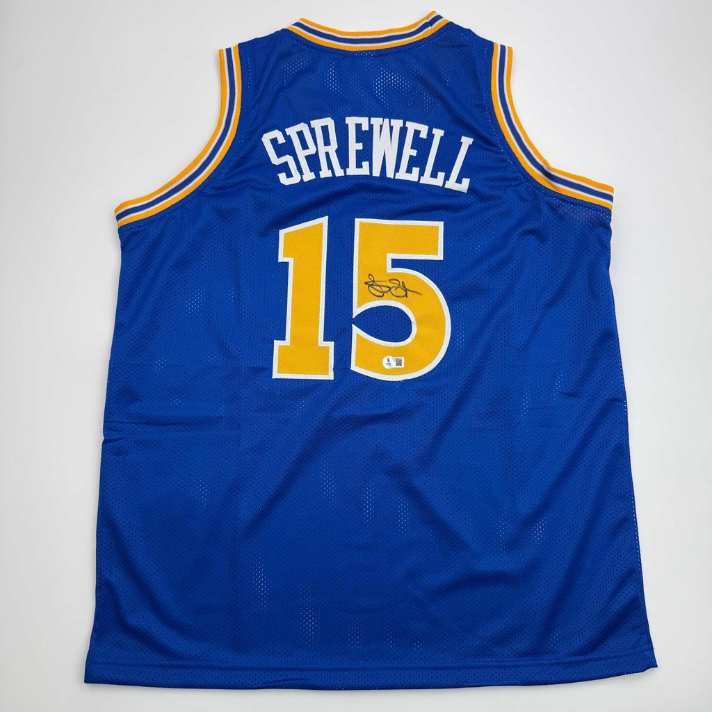 autographed-signed-latrell-sprewell-golden-state-blue-basketball-jersey-beckett-bas-coa