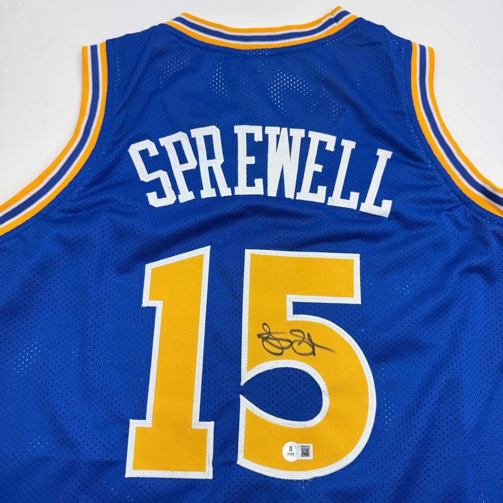 autographed-signed-latrell-sprewell-golden-state-blue-basketball-jersey-beckett-bas-coa