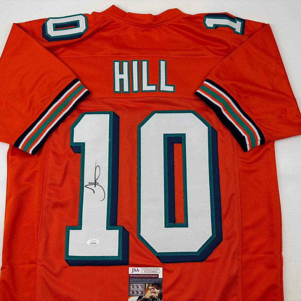 autographed-signed-tyreek-hill-miami-orange-retro-football-jersey-jsa-coa