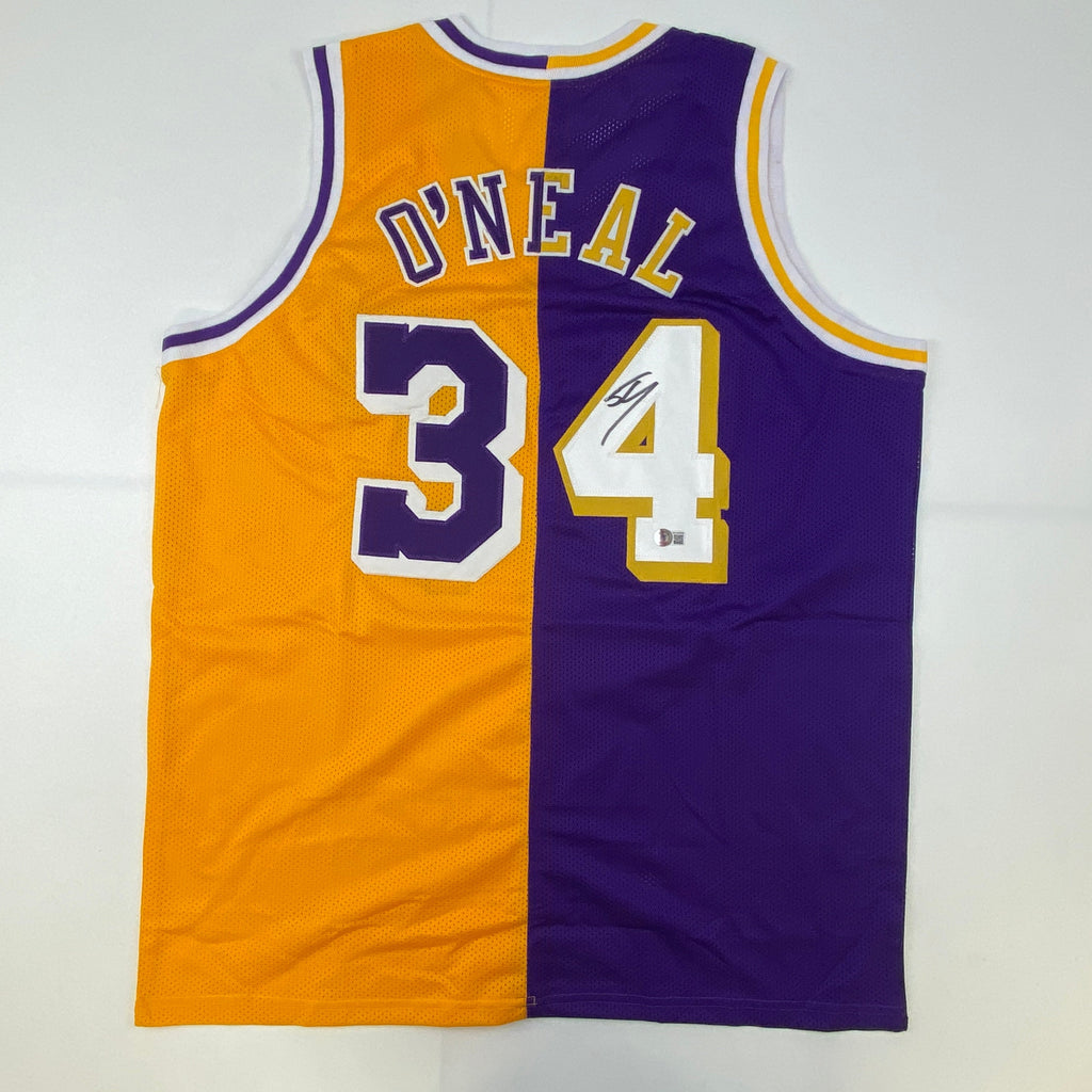 autographed-signed-shaquille-shaq-oneal-los-angeles-la-split-basketball-jersey-beckett-bas-coa