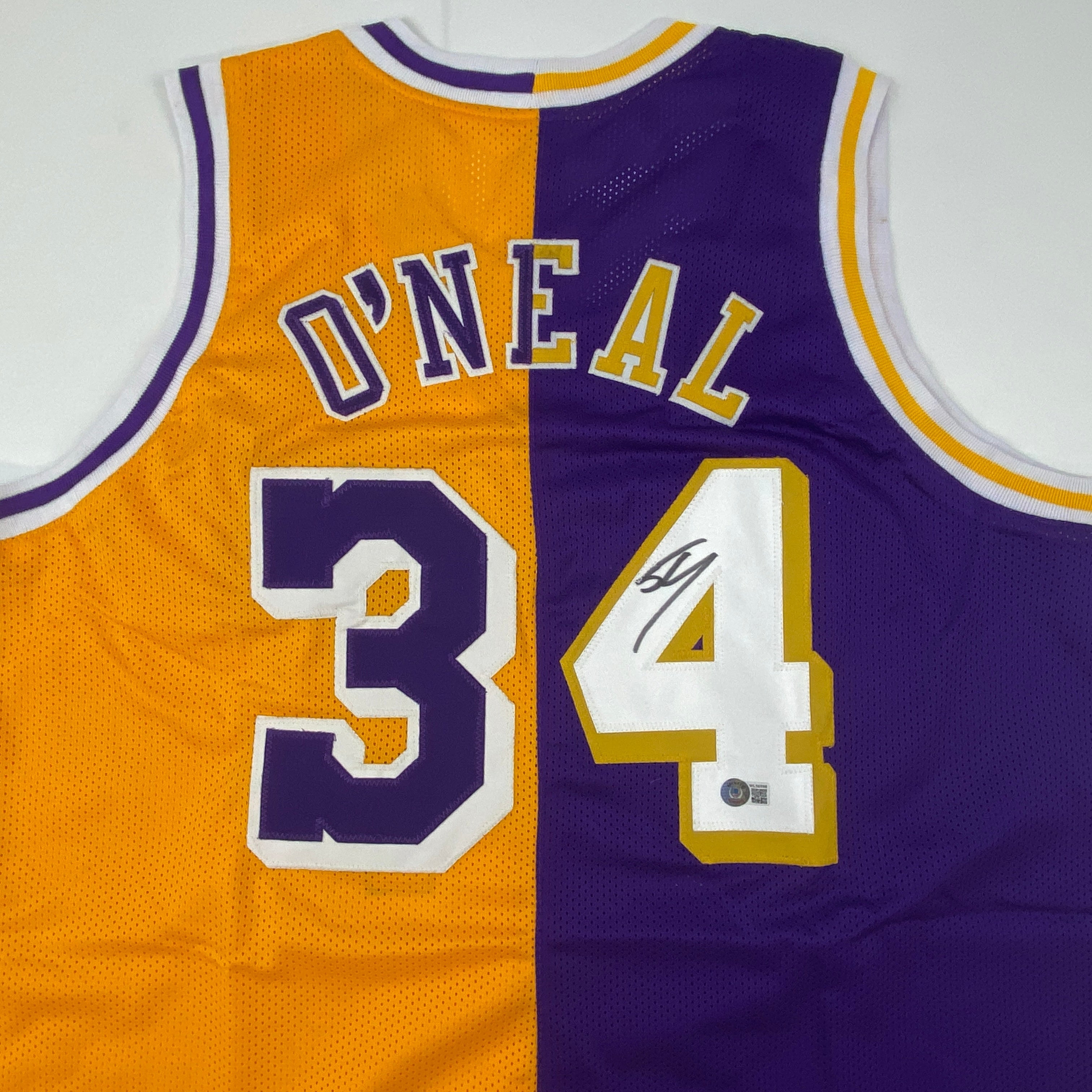 autographed-signed-shaquille-shaq-oneal-los-angeles-la-split-basketball-jersey-beckett-bas-coa