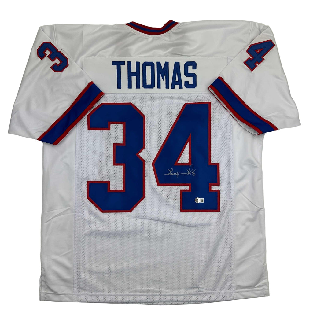 autographed-signed-thurman-thomas-buffalo-white-football-jersey-beckett-bas-coa
