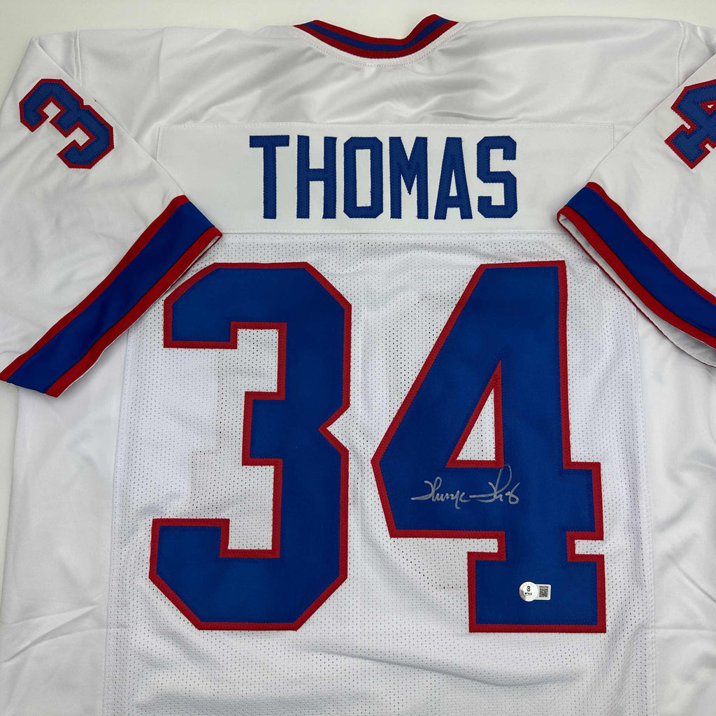 autographed-signed-thurman-thomas-buffalo-white-football-jersey-beckett-bas-coa