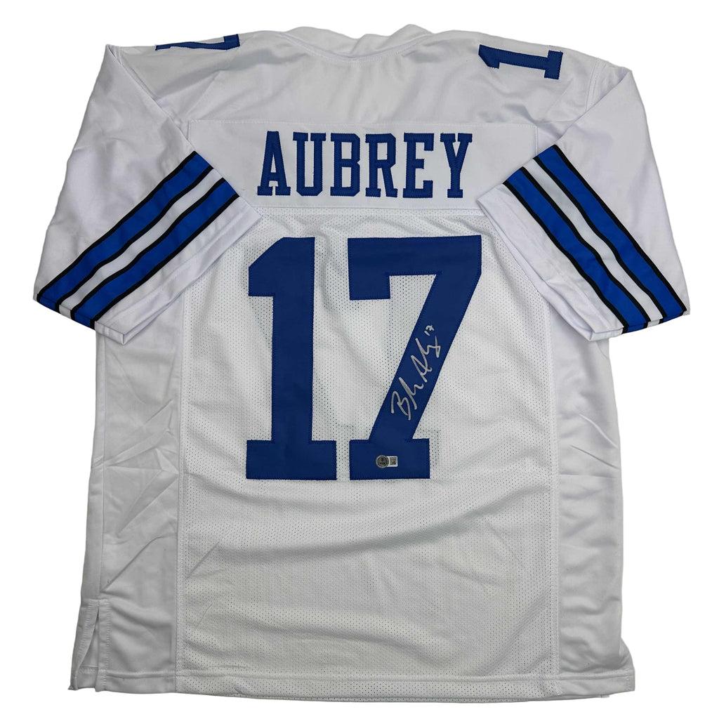 autographed-signed-brandon-aubrey-dallas-white-football-jersey-beckett-bas-coa