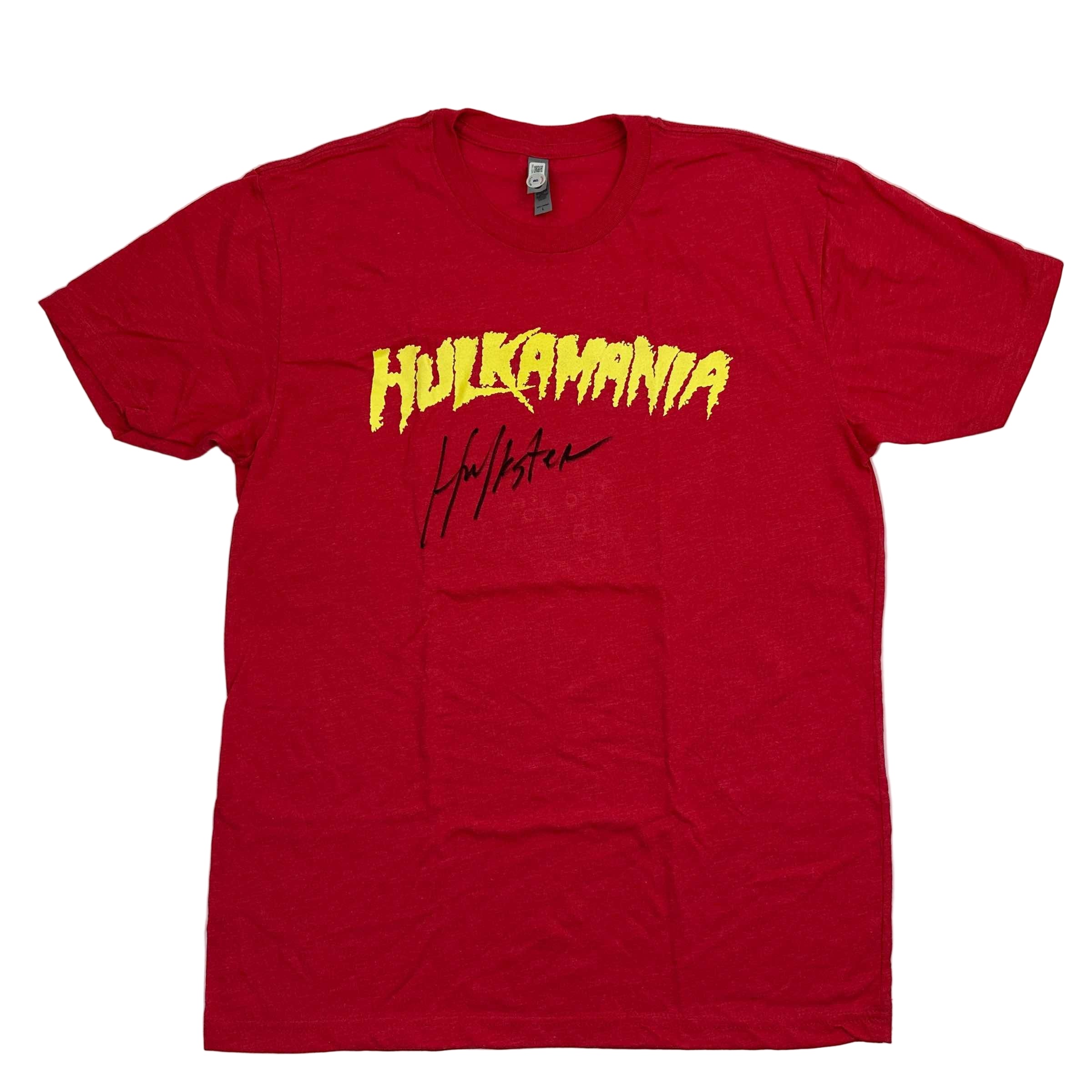 autographed-signed-hulk-hogan-hulkamania-red-wwe-wrestling-shirt-t-shirt-beckett-bas-coa