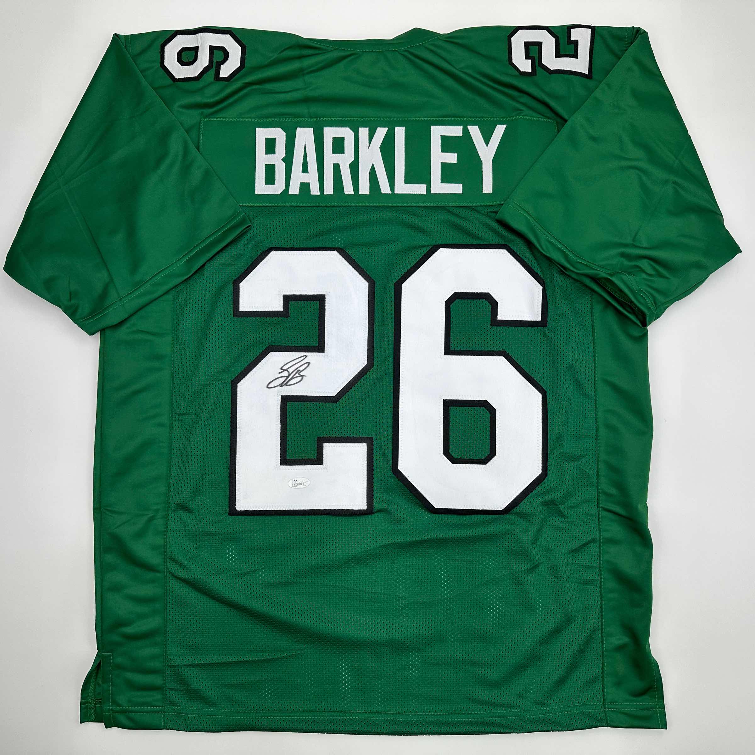 autographed-signed-saquon-barkley-philadelphia-kelly-green-football-jersey-beckett-bas-coa
