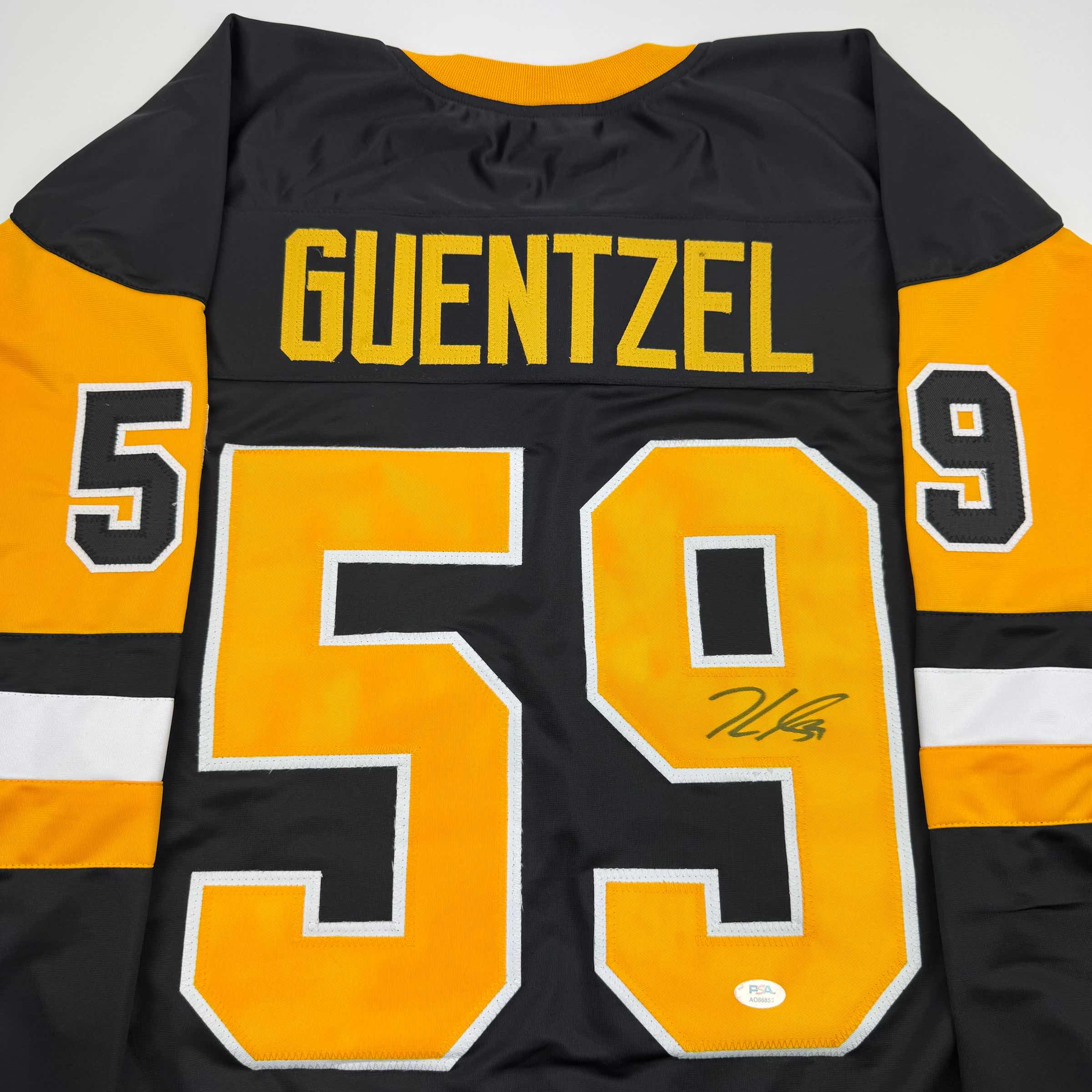 autographed-signed-jake-guentzel-pittsburgh-black-hockey-jersey-psa-coa