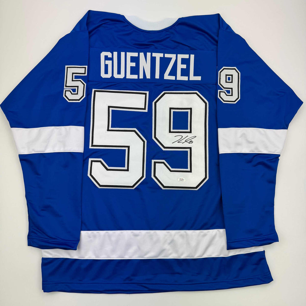 autographed-signed-jake-guentzel-tampa-bay-blue-hockey-jersey-psa-coa
