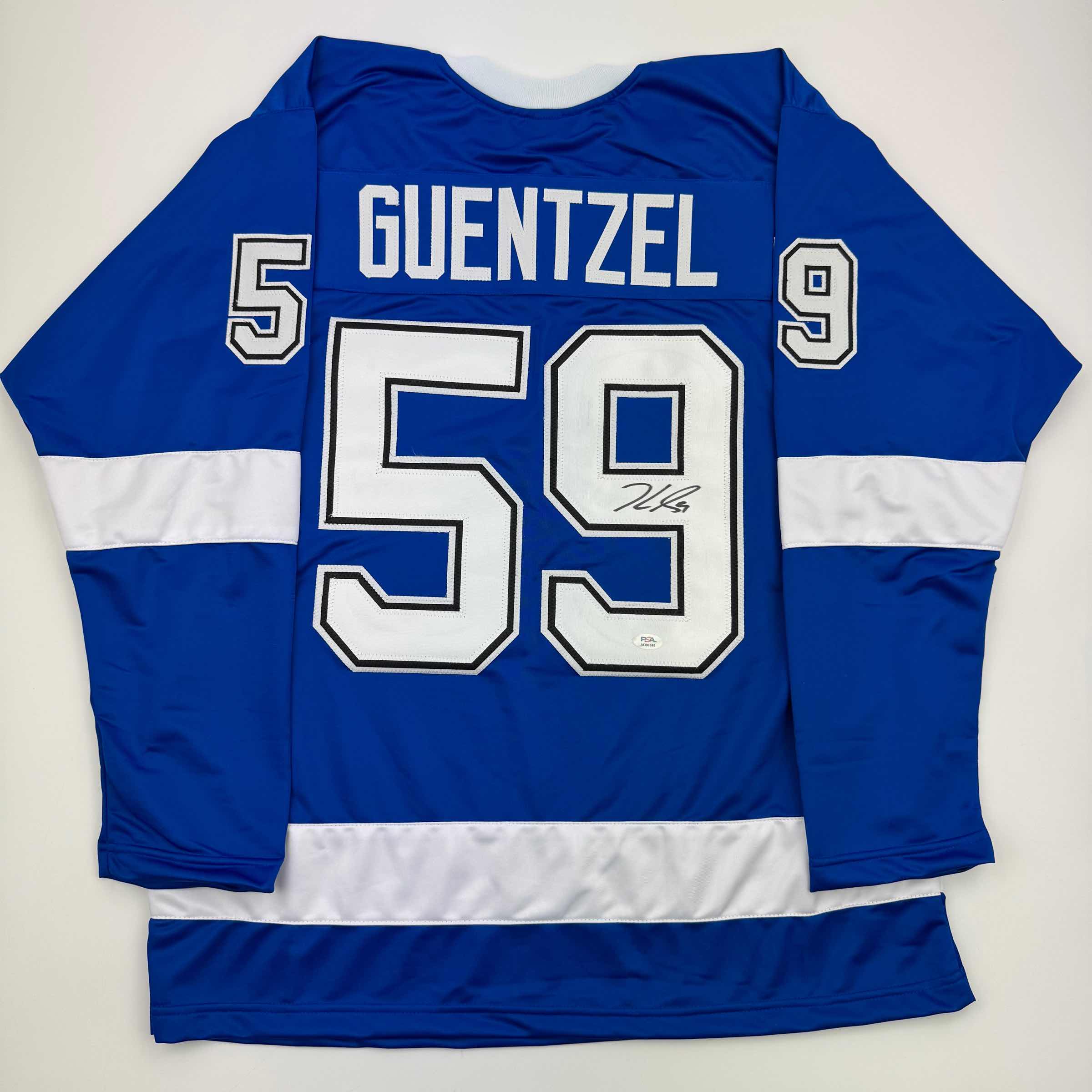autographed-signed-jake-guentzel-tampa-bay-blue-hockey-jersey-psa-coa