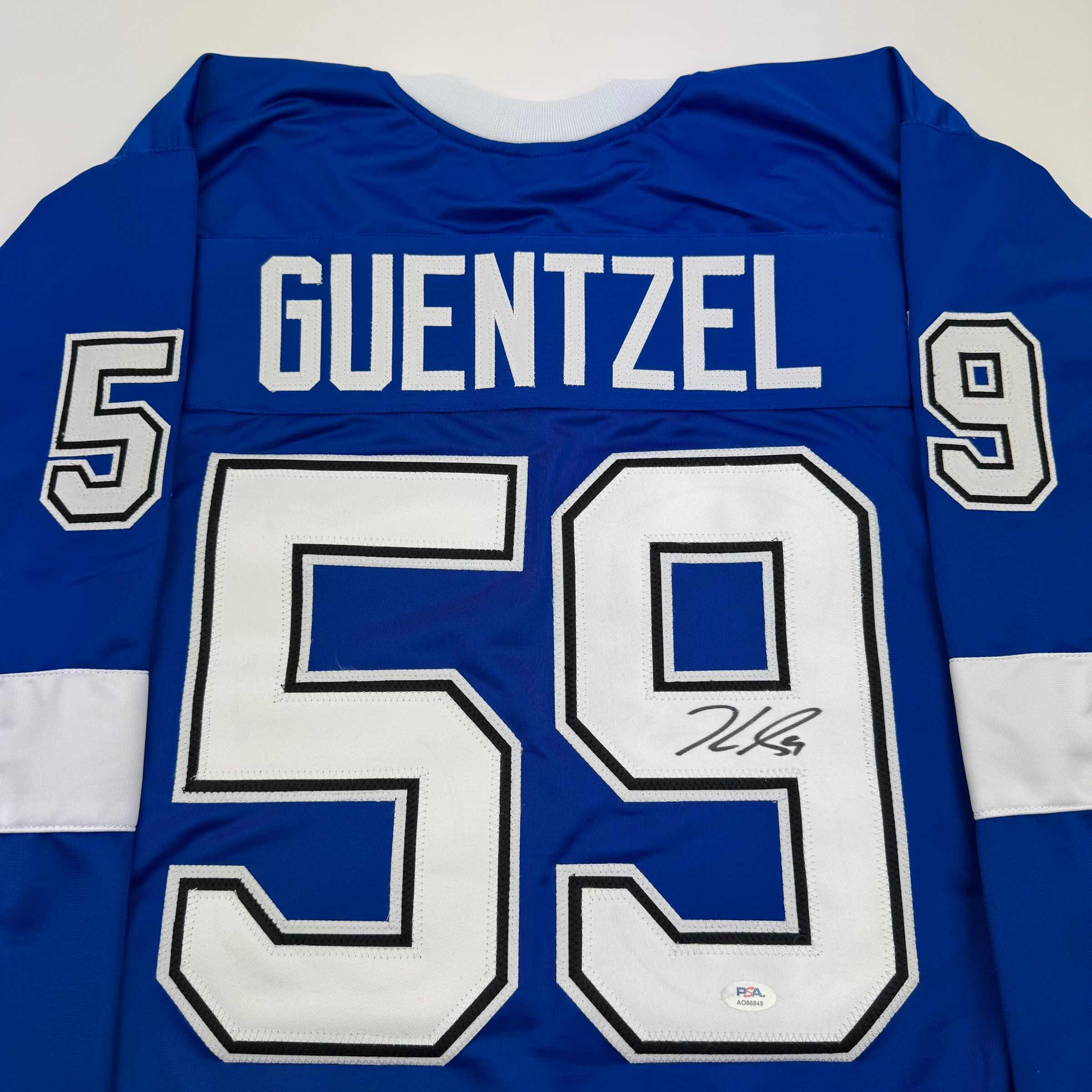 autographed-signed-jake-guentzel-tampa-bay-blue-hockey-jersey-psa-coa
