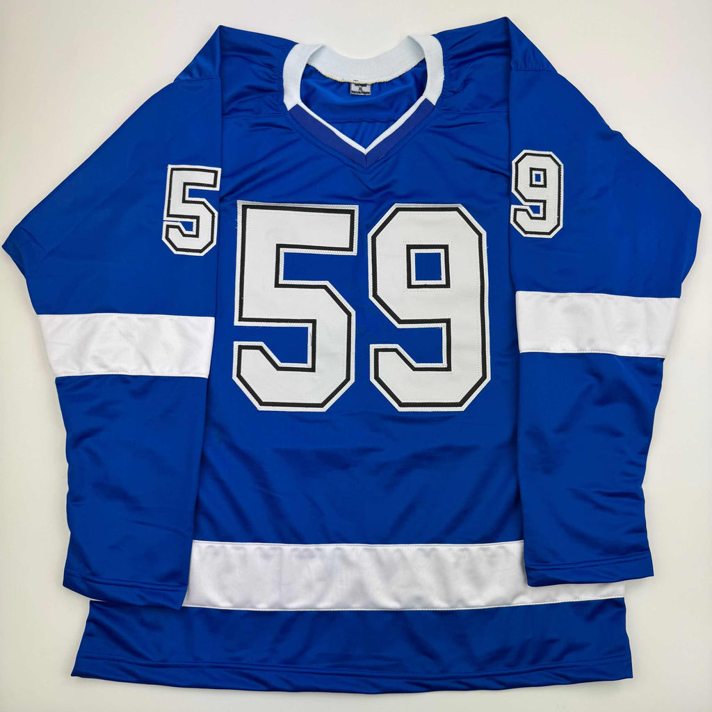 autographed-signed-jake-guentzel-tampa-bay-blue-hockey-jersey-psa-coa