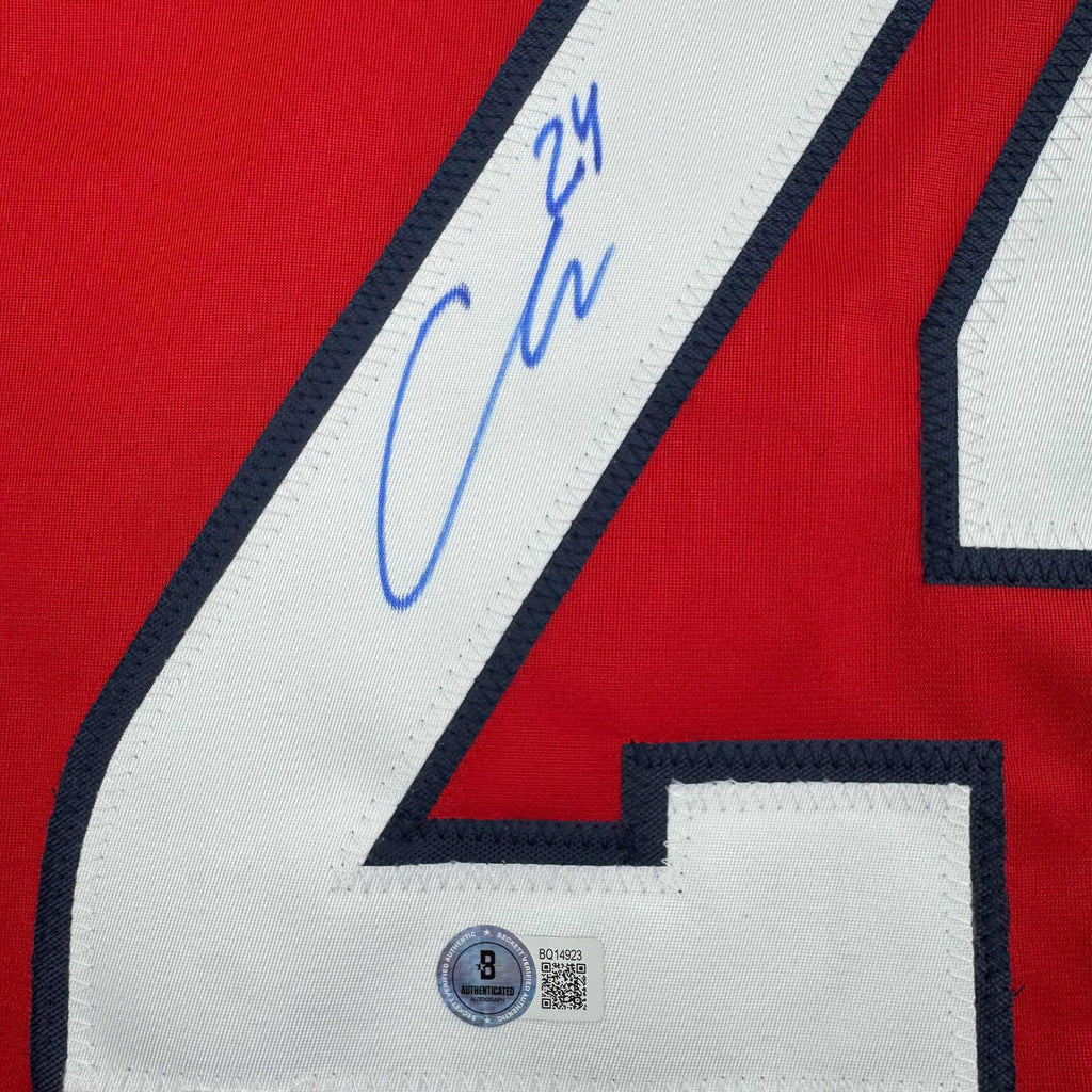 autographed-signed-connor-mcmichael-washington-red-hockey-jersey-beckett-bas-coa