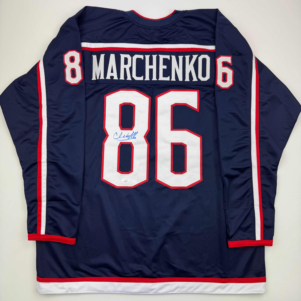 autographed-signed-kirill-marchenko-columbus-blue-hockey-jersey-jsa-coa