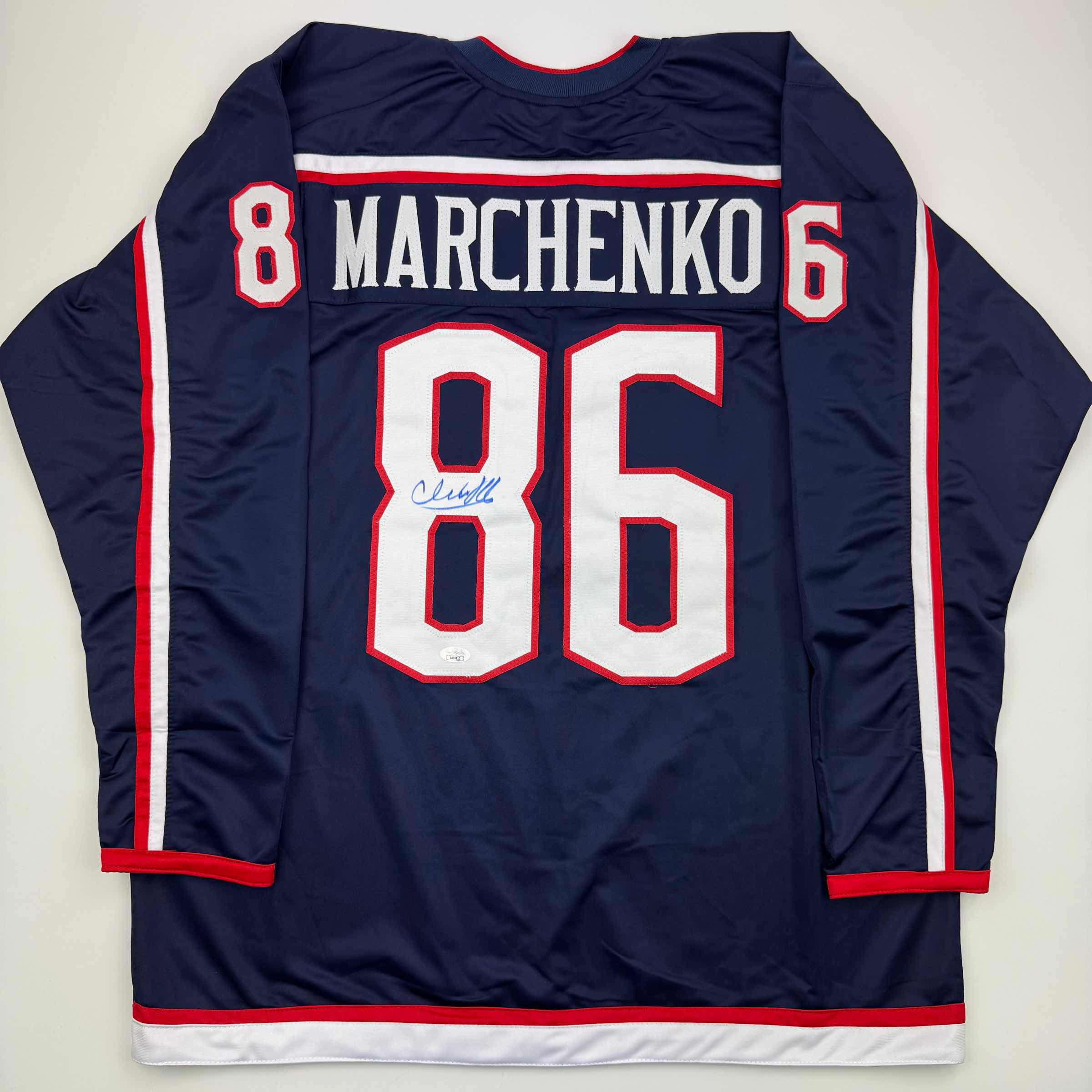 autographed-signed-kirill-marchenko-columbus-blue-hockey-jersey-jsa-coa