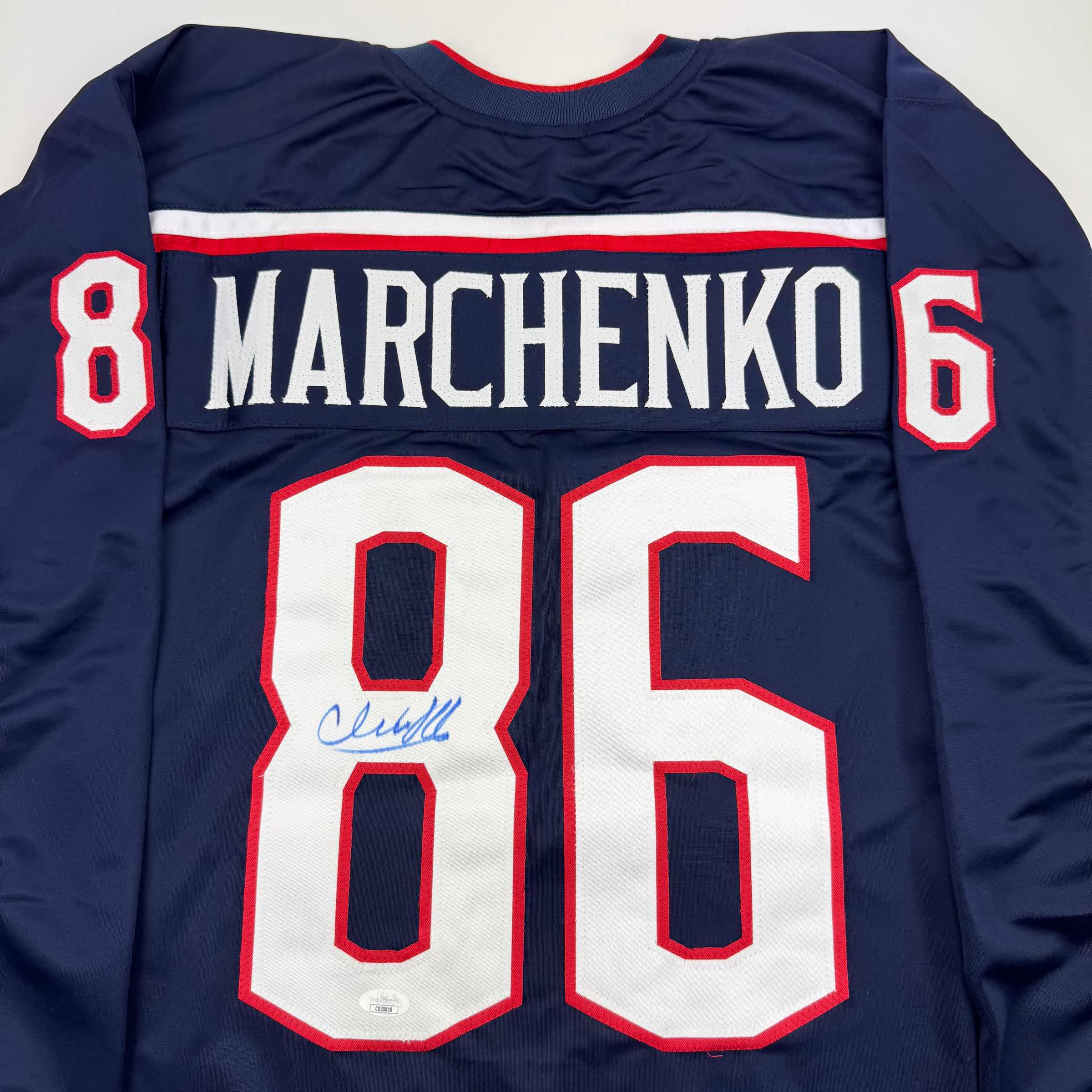 autographed-signed-kirill-marchenko-columbus-blue-hockey-jersey-jsa-coa