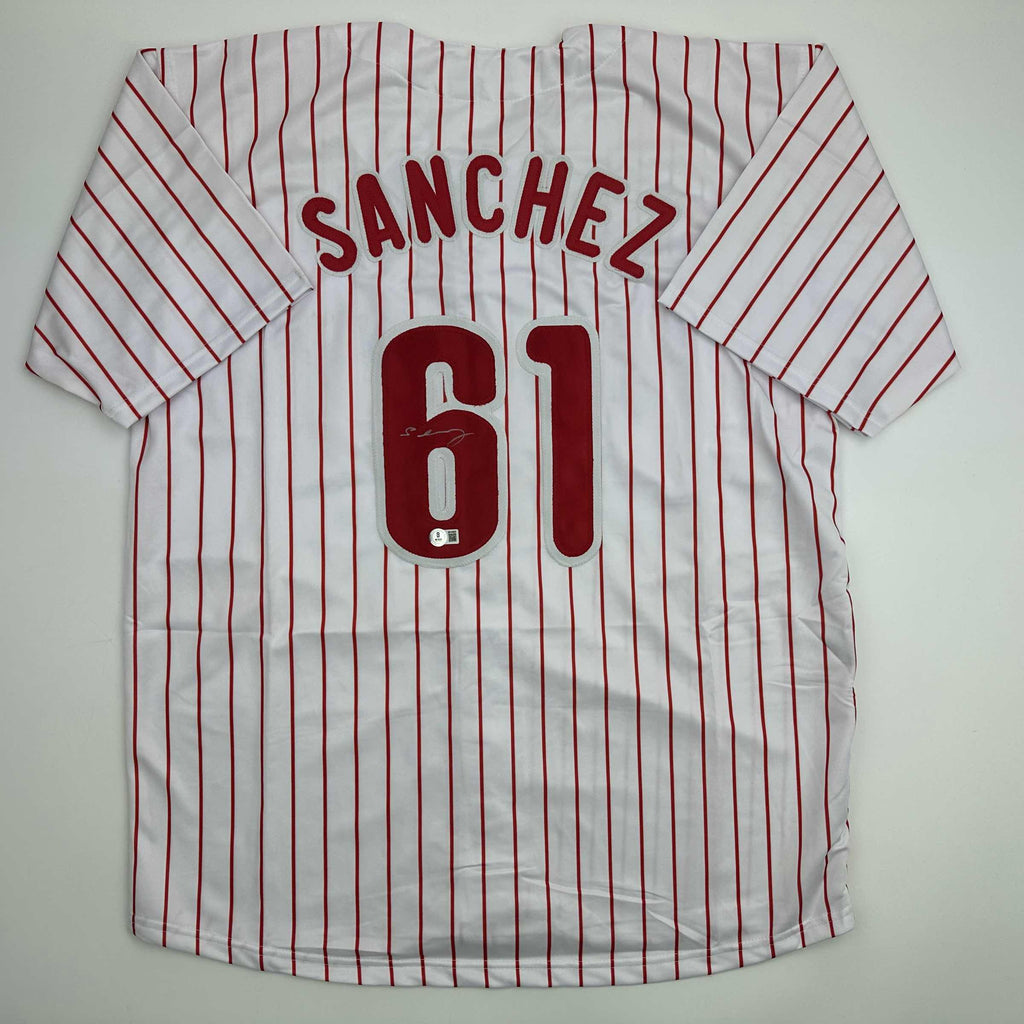 autographed-signed-cristopher-sanchez-philadelphia-pinstripe-baseball-jersey-beckett-bas-coa