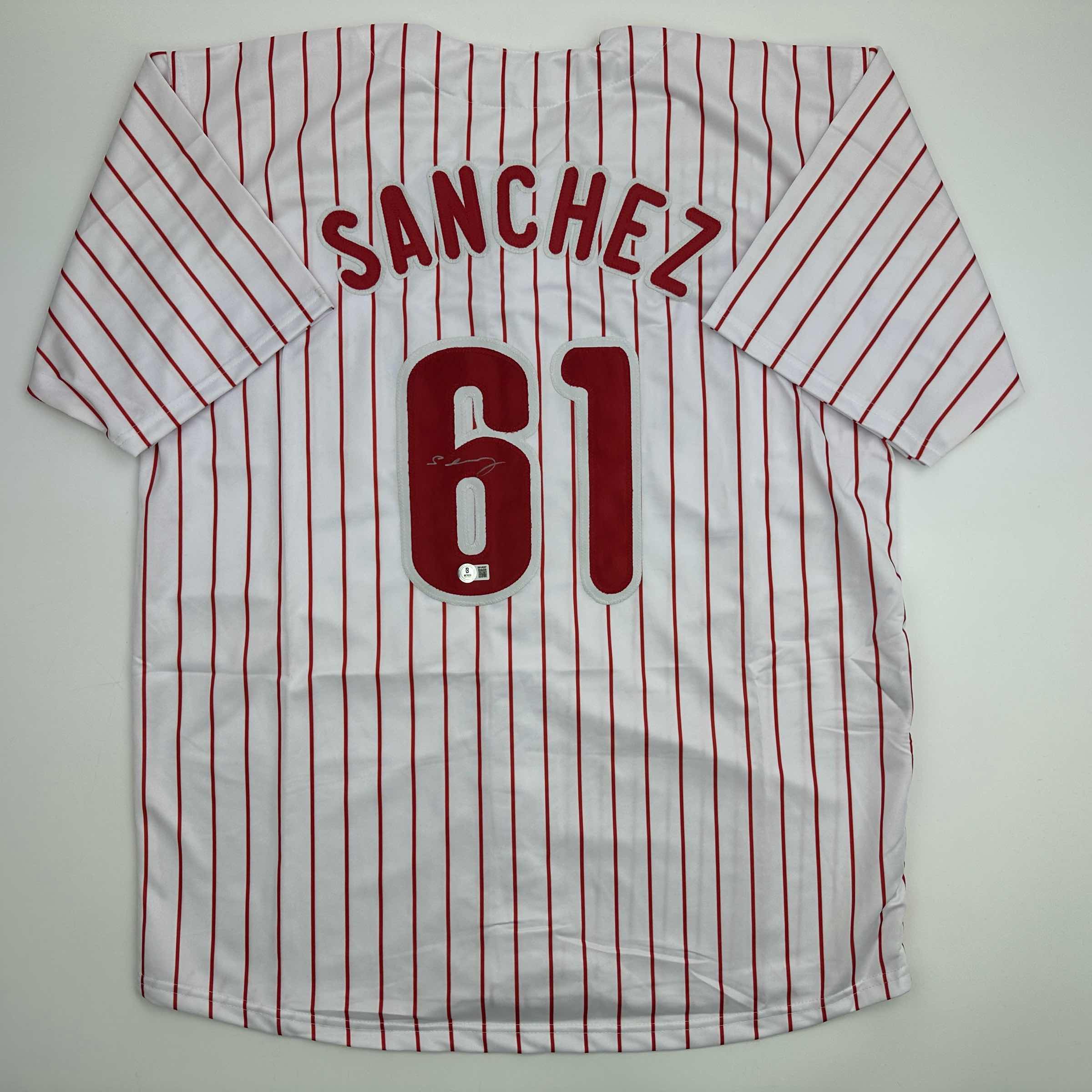 autographed-signed-cristopher-sanchez-philadelphia-pinstripe-baseball-jersey-beckett-bas-coa
