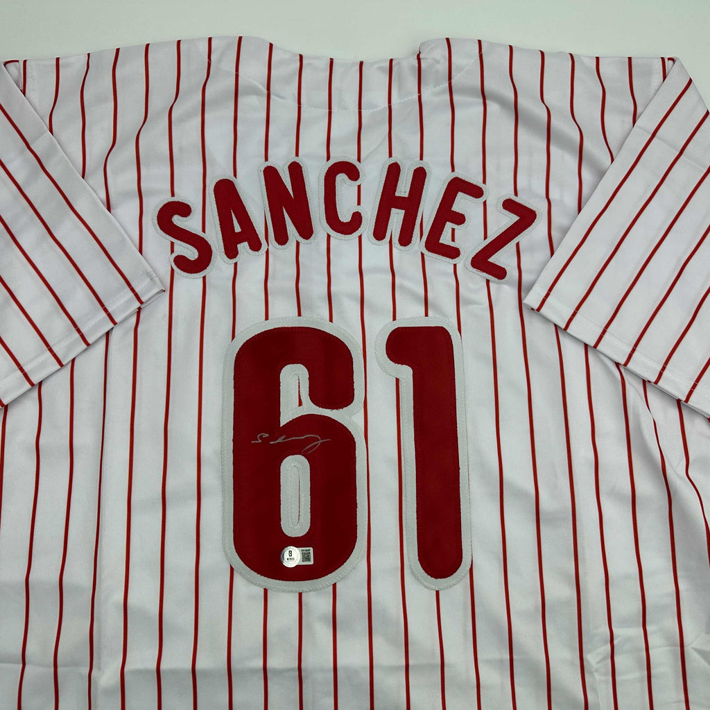 autographed-signed-cristopher-sanchez-philadelphia-pinstripe-baseball-jersey-beckett-bas-coa