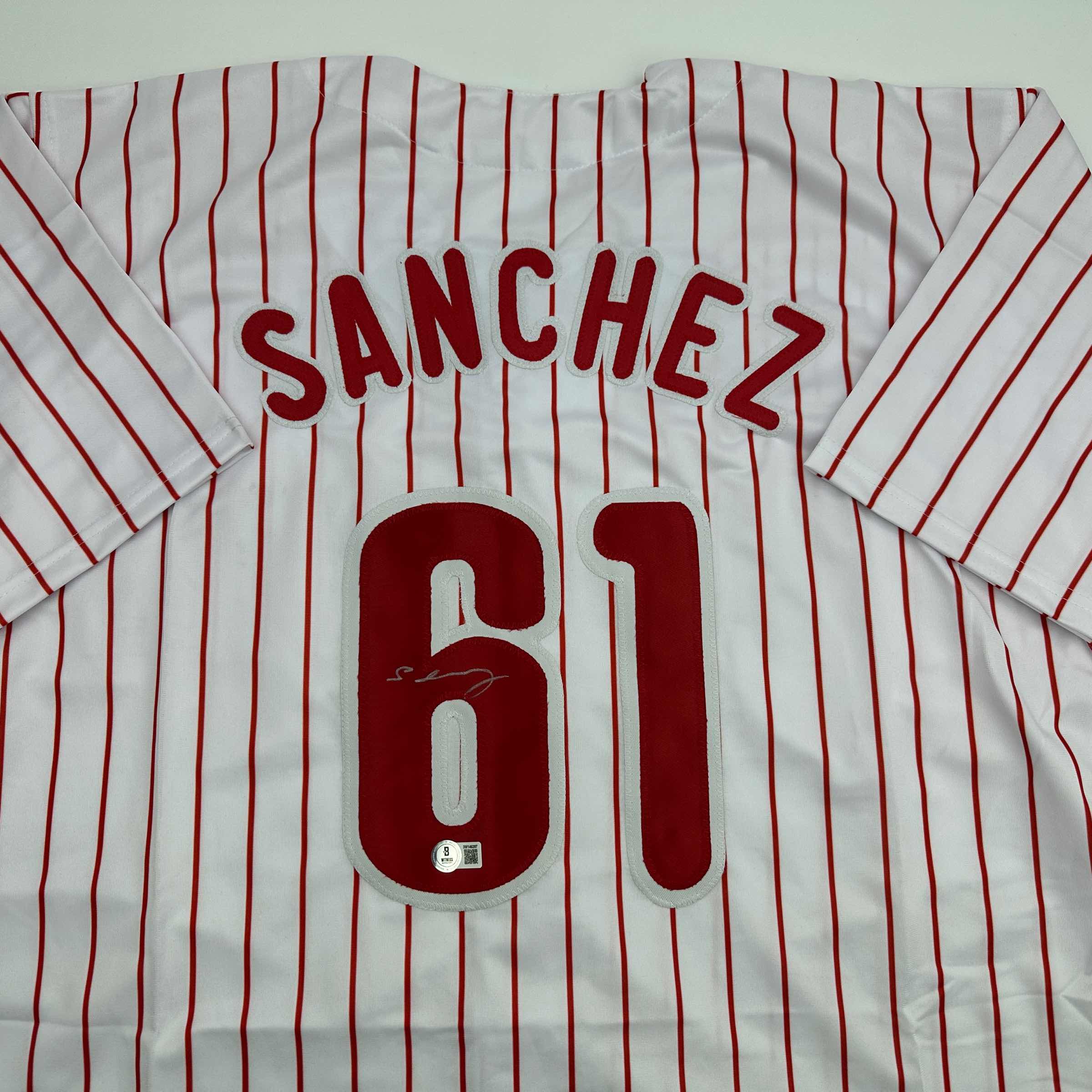 autographed-signed-cristopher-sanchez-philadelphia-pinstripe-baseball-jersey-beckett-bas-coa