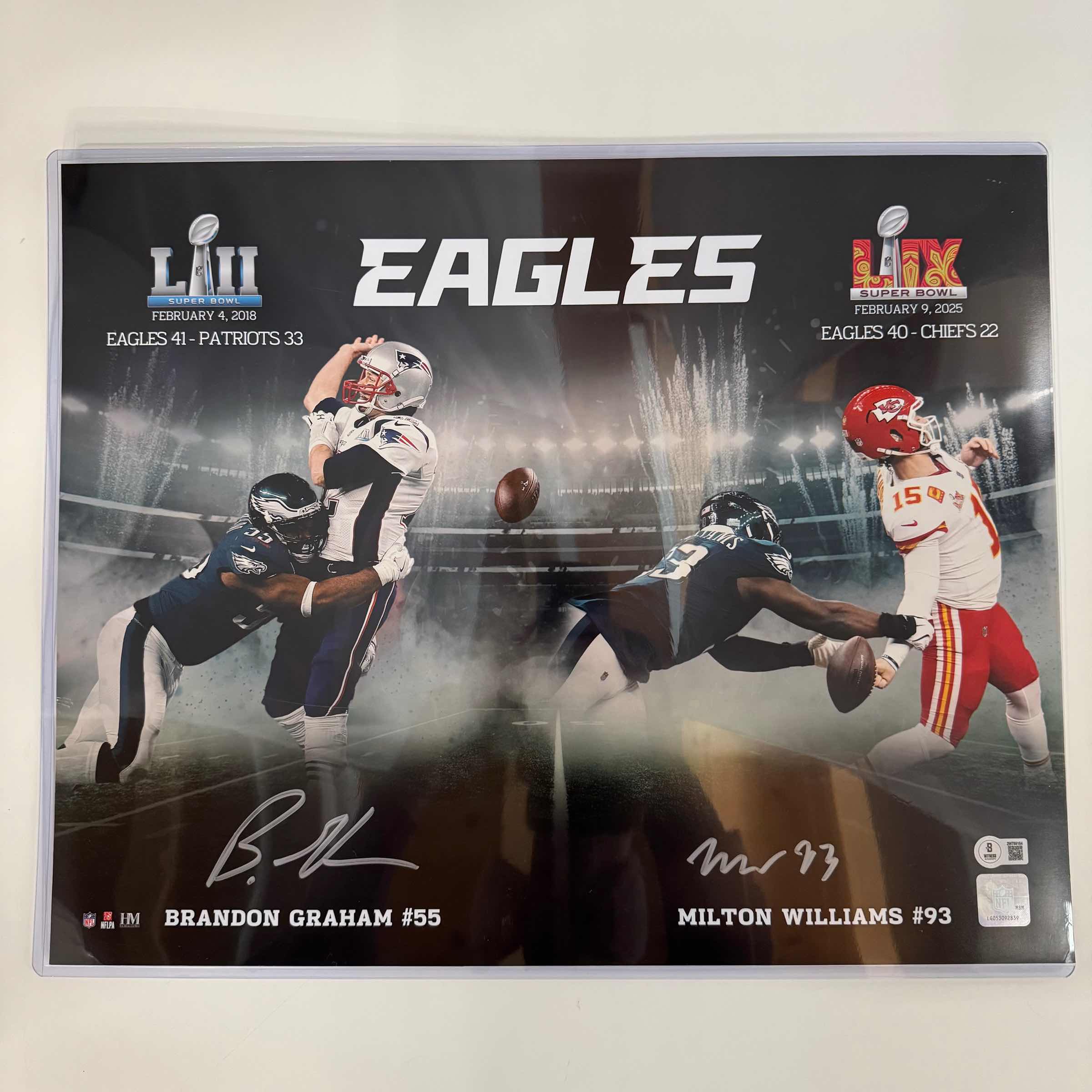 autographed-signed-brandon-graham-milton-williams-dual-philadelphia-eagles-super-bowl-champions-16x20-football-photo-beckett-bas-coa
