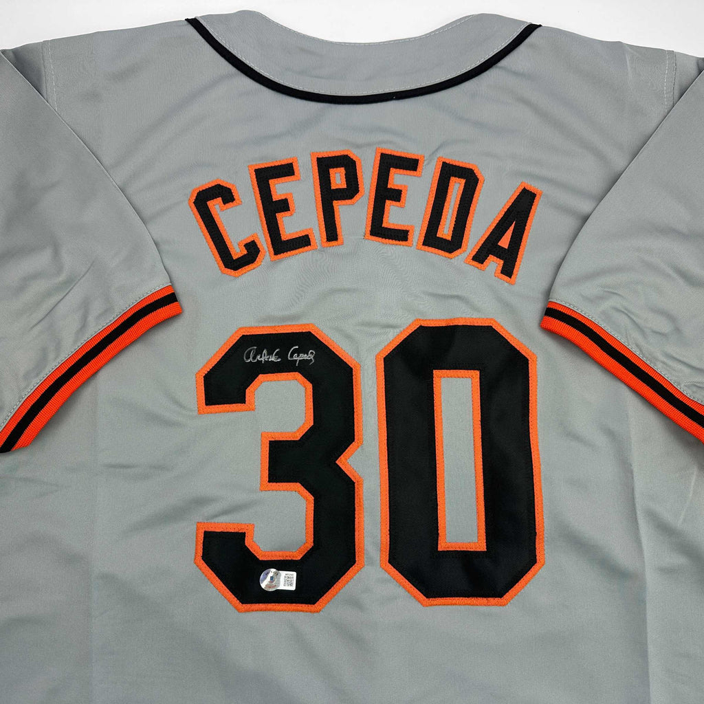 autographed-signed-orlando-cepeda-san-francisco-grey-baseball-jersey-beckett-bas-coa