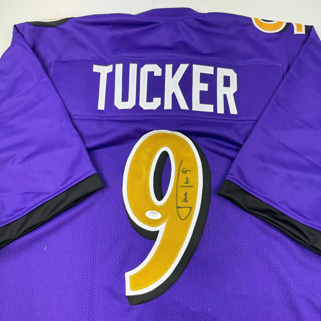 autographed-signed-justin-tucker-baltimore-purple-color-rush-football-jersey-jsa-coa