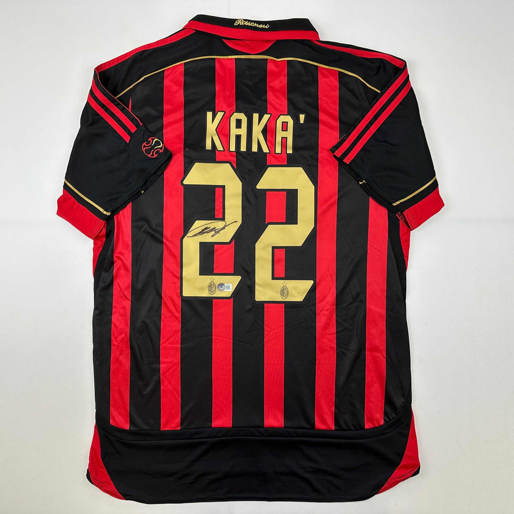autographed-signed-ricardo-kaka-ac-milan-black-red-soccer-futbol-jersey-beckett-bas-coa