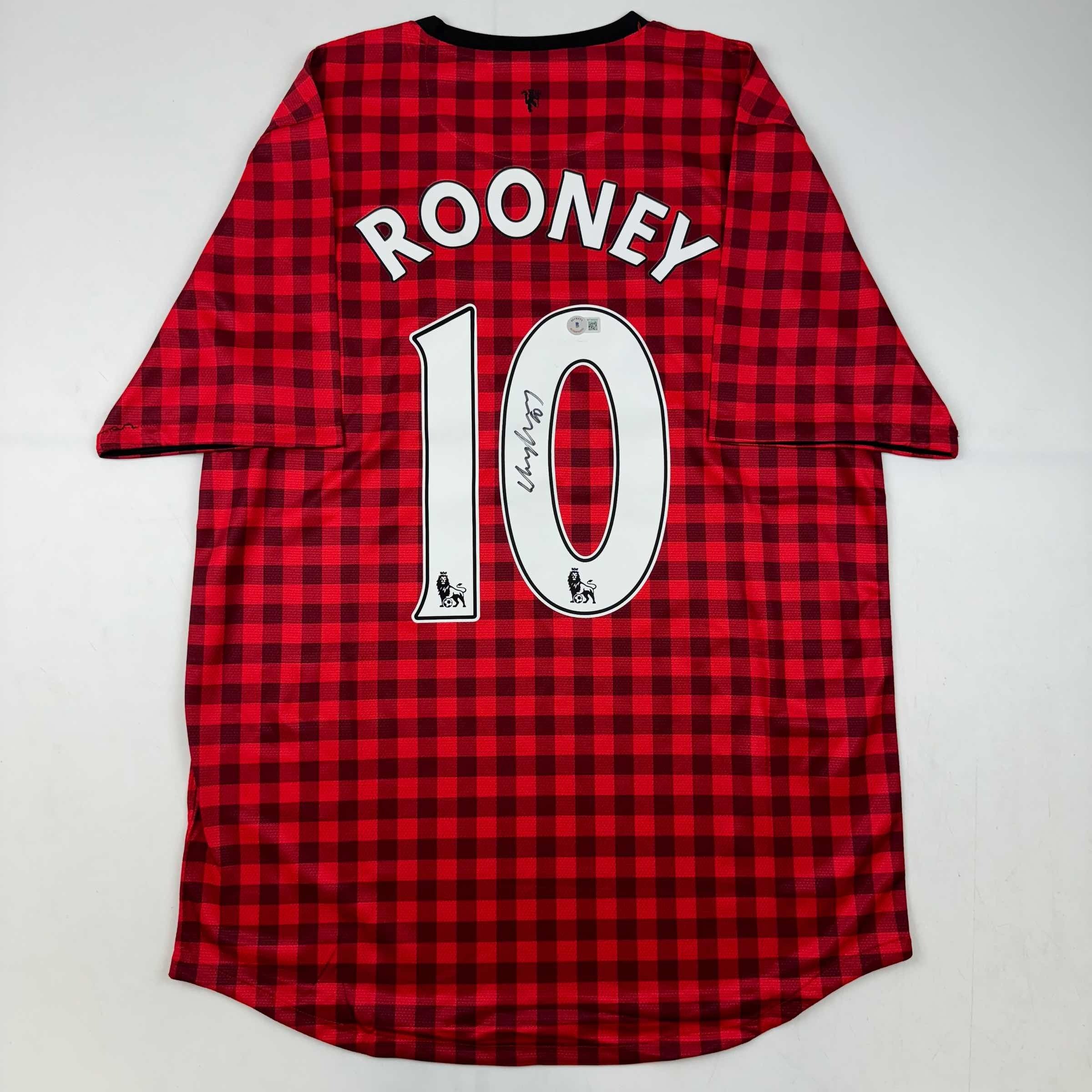 autographed-signed-wayne-rooney-manchester-united-red-checkered-soccer-jersey-beckett-bas-coa