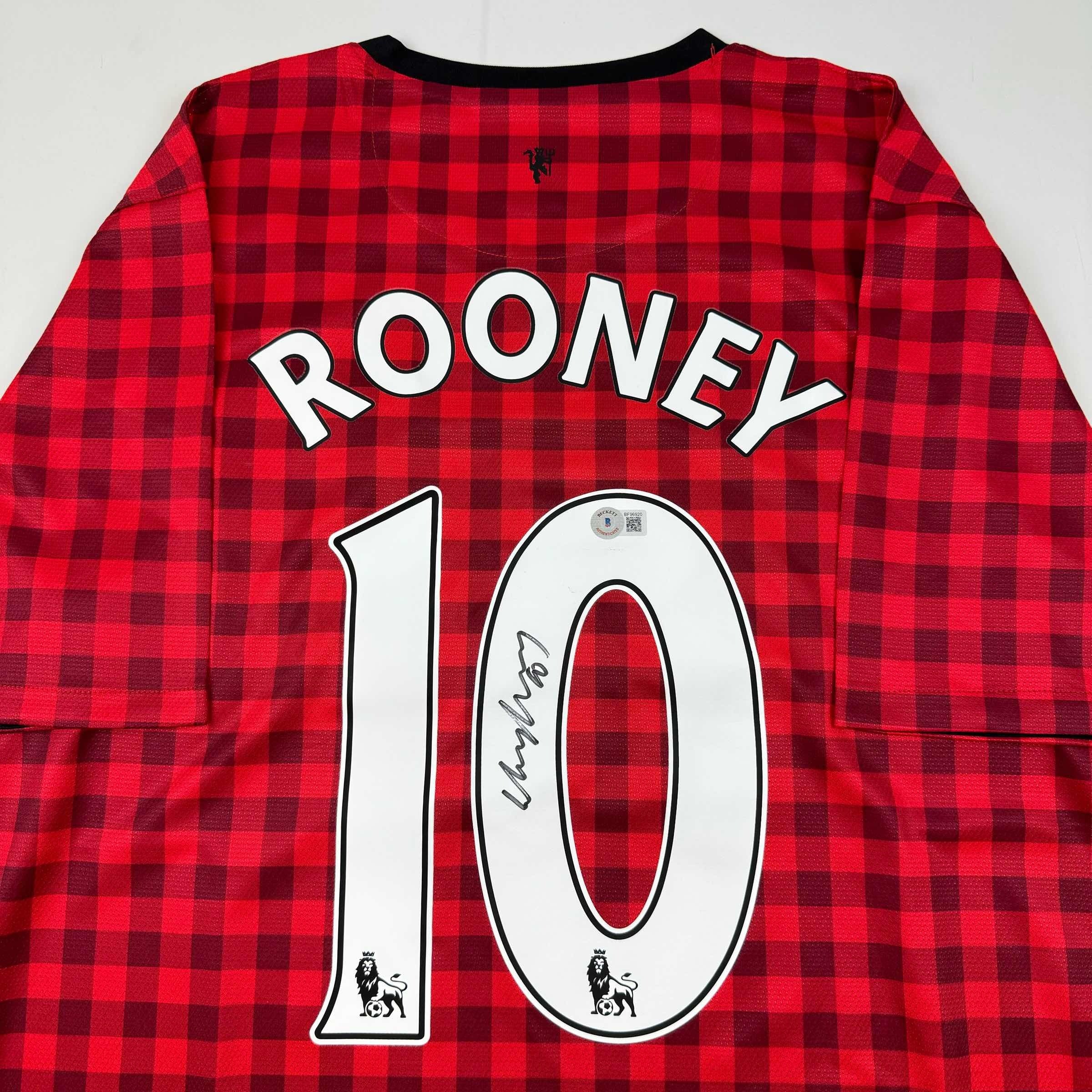 autographed-signed-wayne-rooney-manchester-united-red-checkered-soccer-jersey-beckett-bas-coa