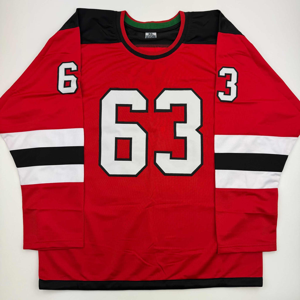 autographed-signed-jesper-bratt-new-jersey-red-hockey-jersey-beckett-bas-coa