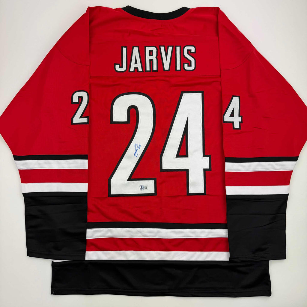 autographed-signed-seth-jarvis-carolina-red-hockey-jersey-beckett-bas-coa