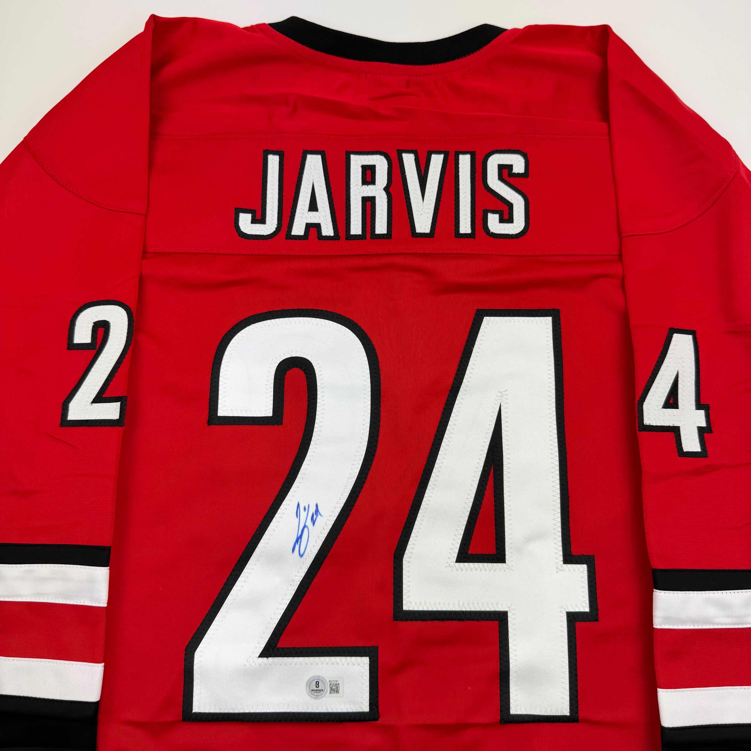 autographed-signed-seth-jarvis-carolina-red-hockey-jersey-beckett-bas-coa