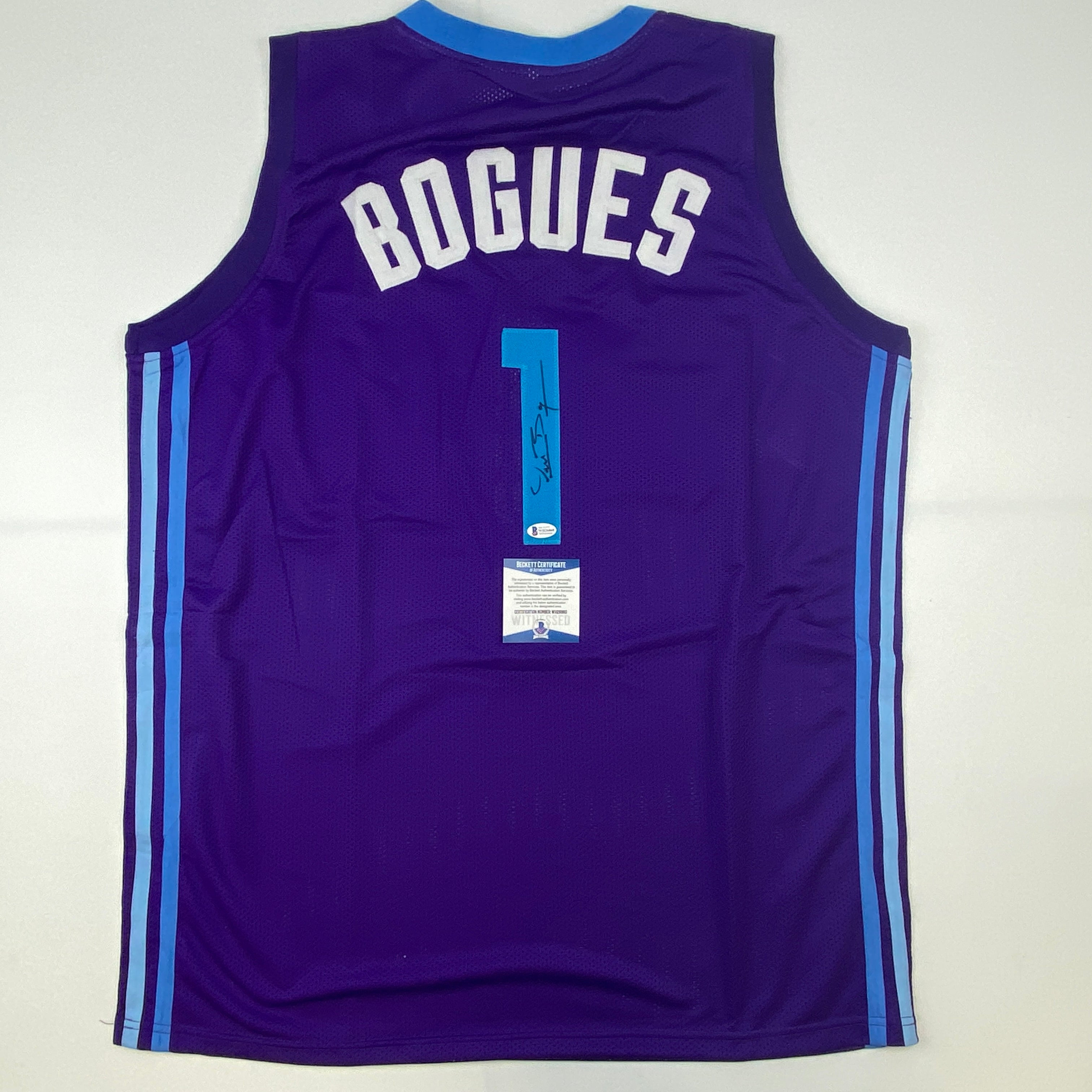 autographed-signed-muggsy-bogues-charlotte-purple-modern-basketball-jersey-beckett-bas-coa