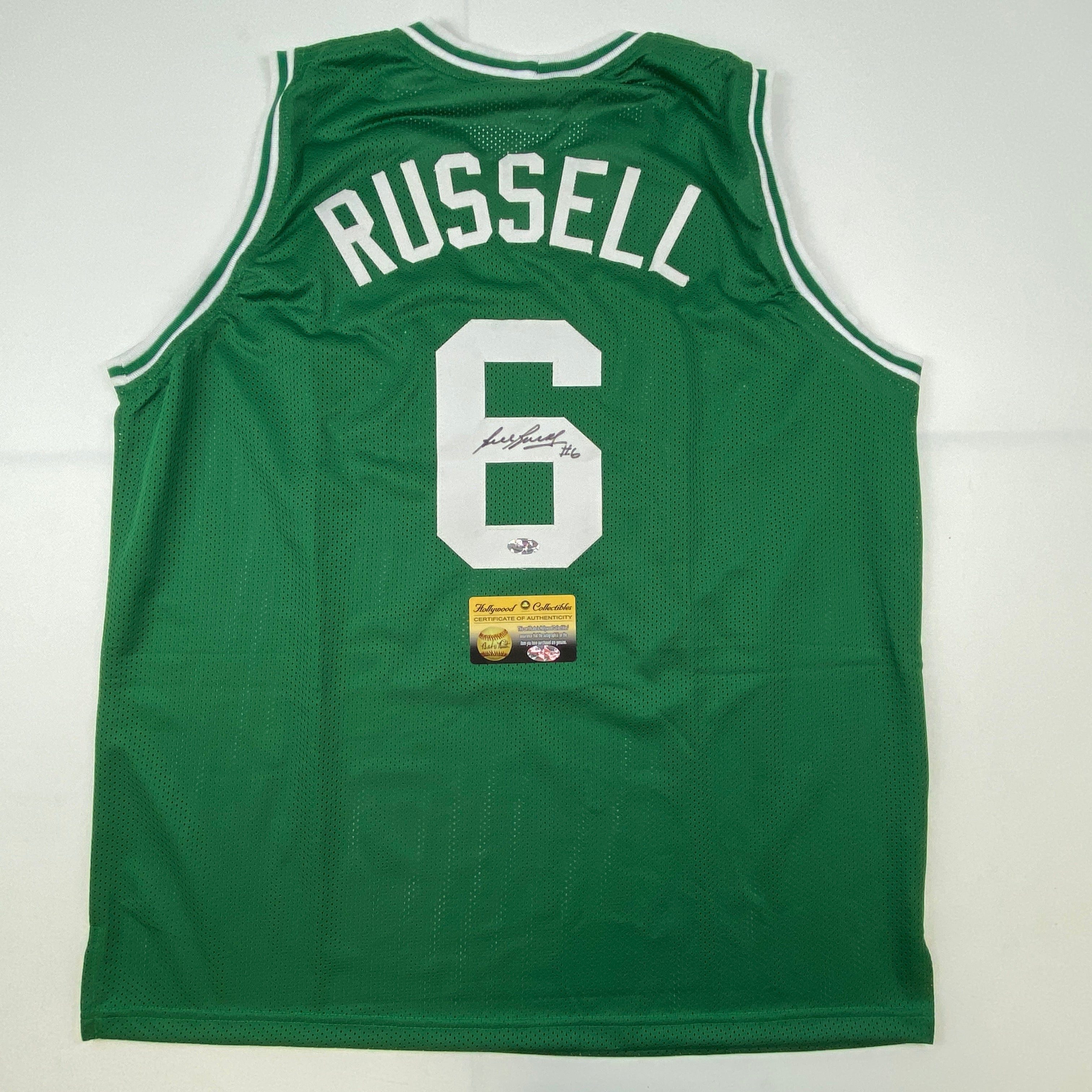 autographed-signed-bill-russell-boston-green-basketball-jersey-hollywood-collectibles-coa