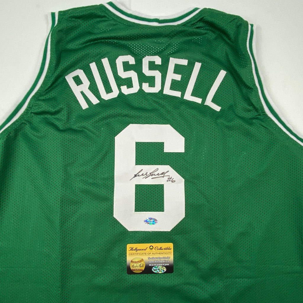 autographed-signed-bill-russell-boston-green-basketball-jersey-hollywood-collectibles-coa