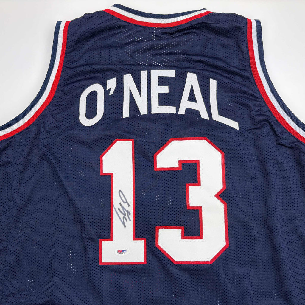 autographed-signed-shaquille-shaq-oneal-usa-united-states-blue-basketball-jersey-psa-dna-coa