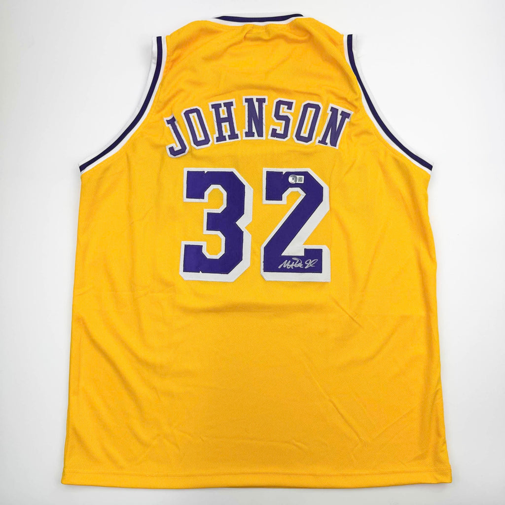 autographed-signed-earvin-magic-johnson-los-angeles-la-yellow-basketball-jersey-beckett-bas-coa